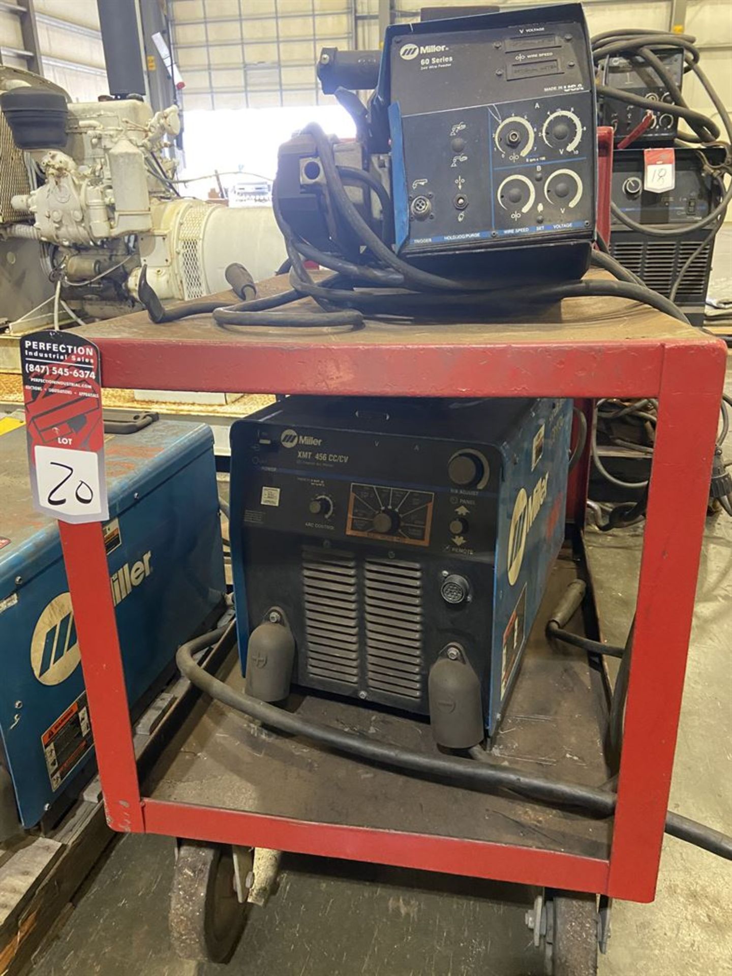 Miller XMT 456 cc/cv Welder on Cart with 60 Series Feed, s/n LG130578A