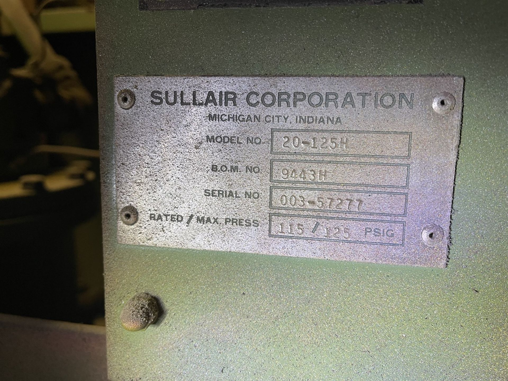 Sullair 20-125H Rotary Screw Air Compressor, s/n 003-57377, 125 HP, 125 PSI, (Blast/Paint Building) - Image 6 of 6