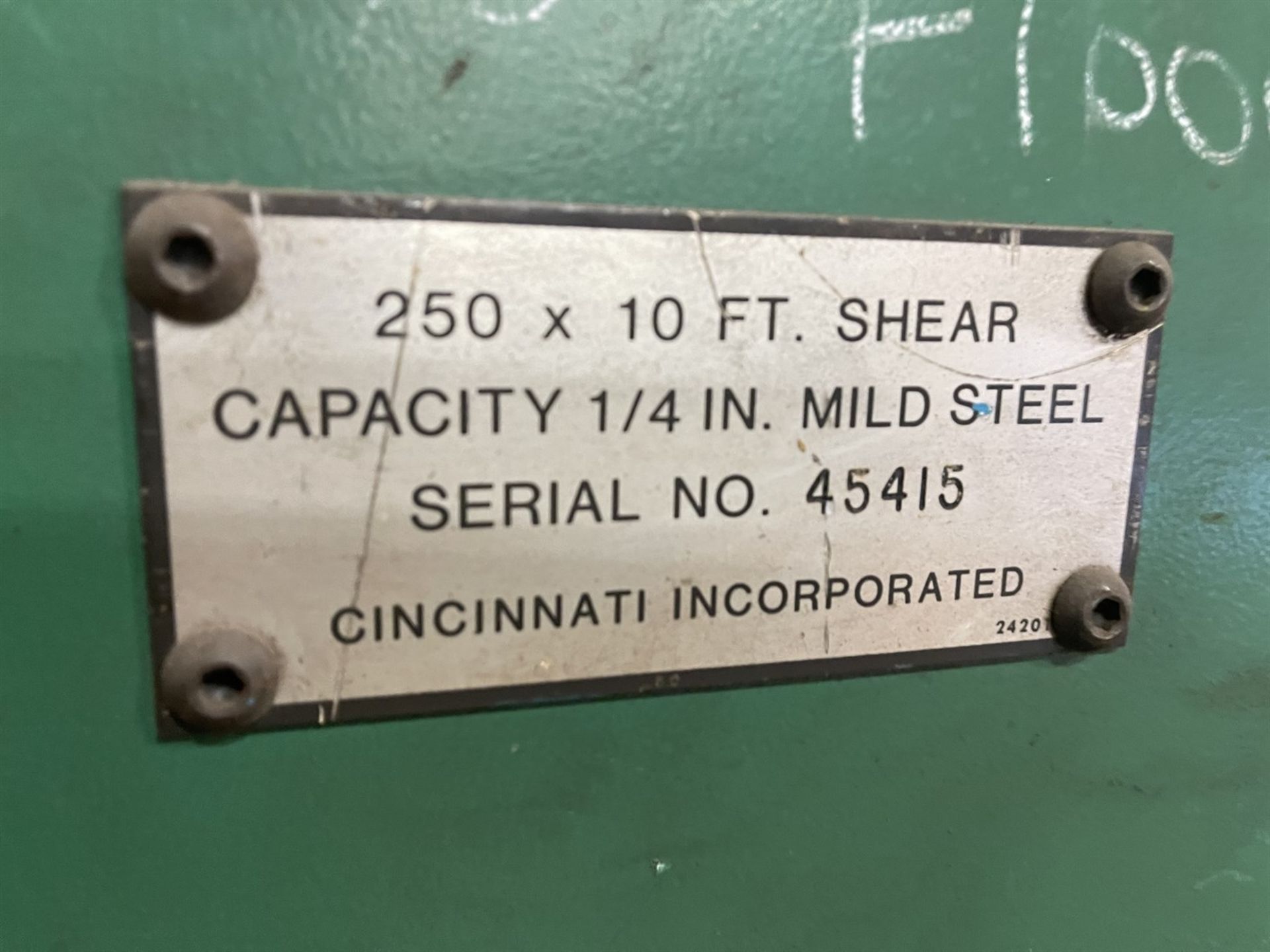 Cincinnati 250 Hydraulic Shear, s/n 45415, 10' x 1/4" Capacity, Front Operating Back Gauge, 80" - Image 7 of 7