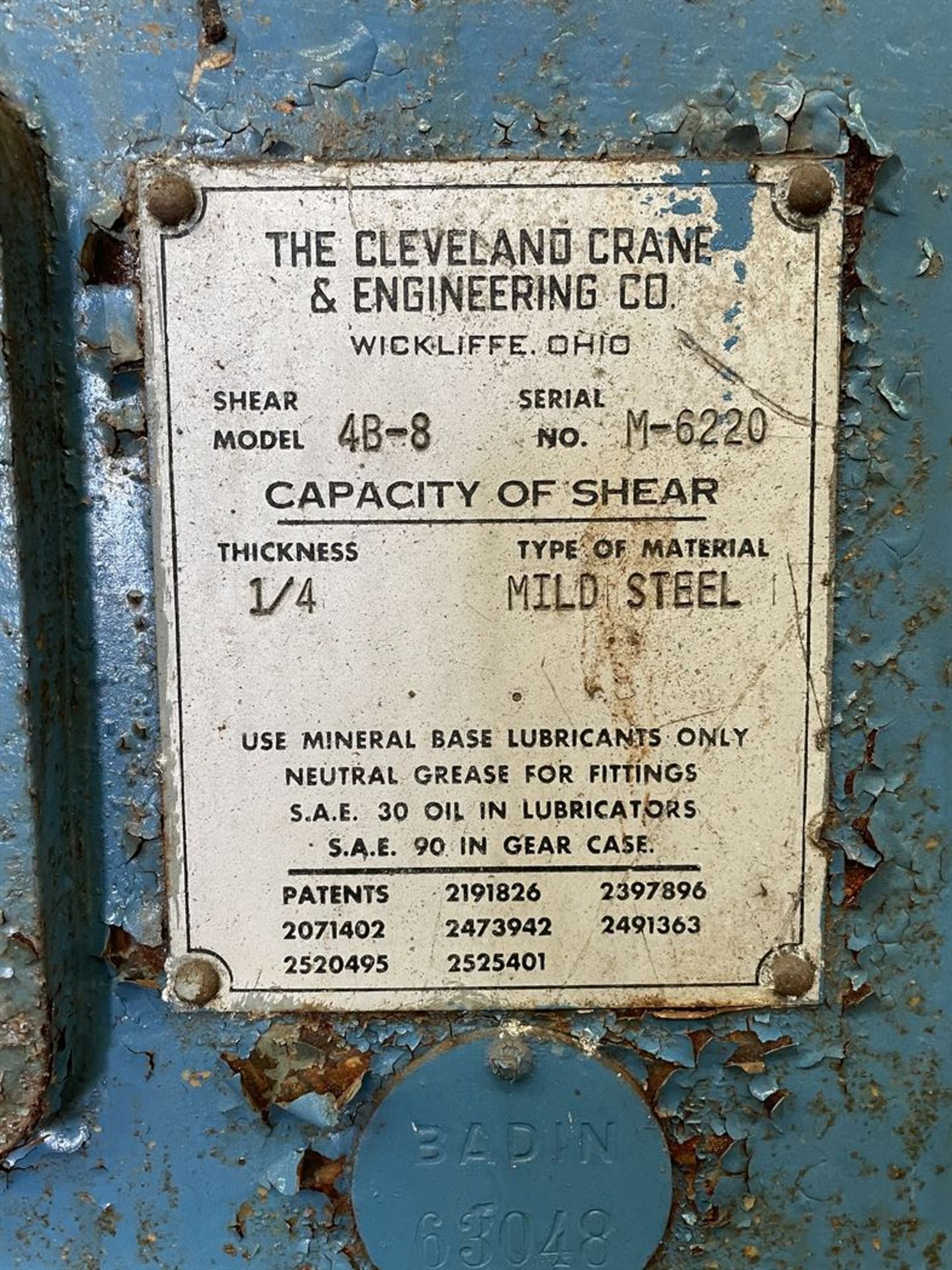 STEELWELD 4B-8 Shear, s/n M-6220, 8' x 1/4" (Condition Unknown) - Image 5 of 5