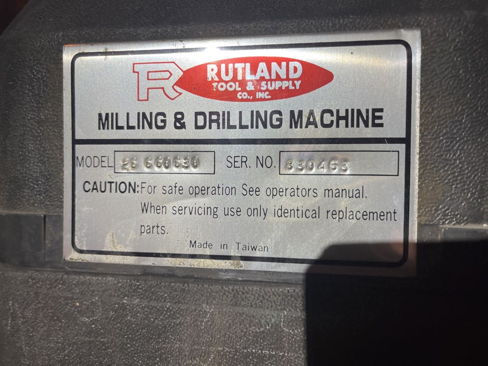 RUTLAND 26 660630 Benchtop Milling & Drilling Machine, s/n 830463, 8" x 30" Table, 2 HP - Image 4 of 5