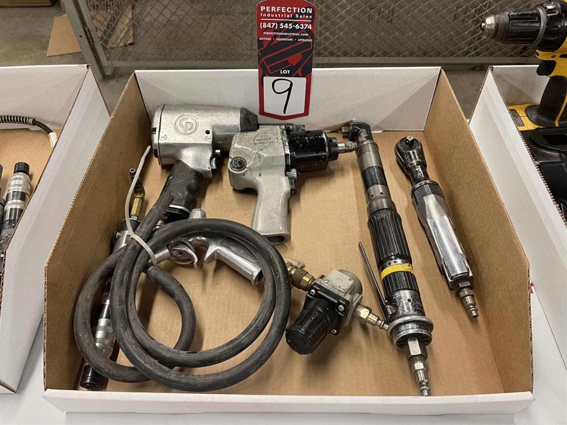 Lot Comprising Assorted Pneumatic Tools Including Impacts, Air Rachets, Driver and Gun