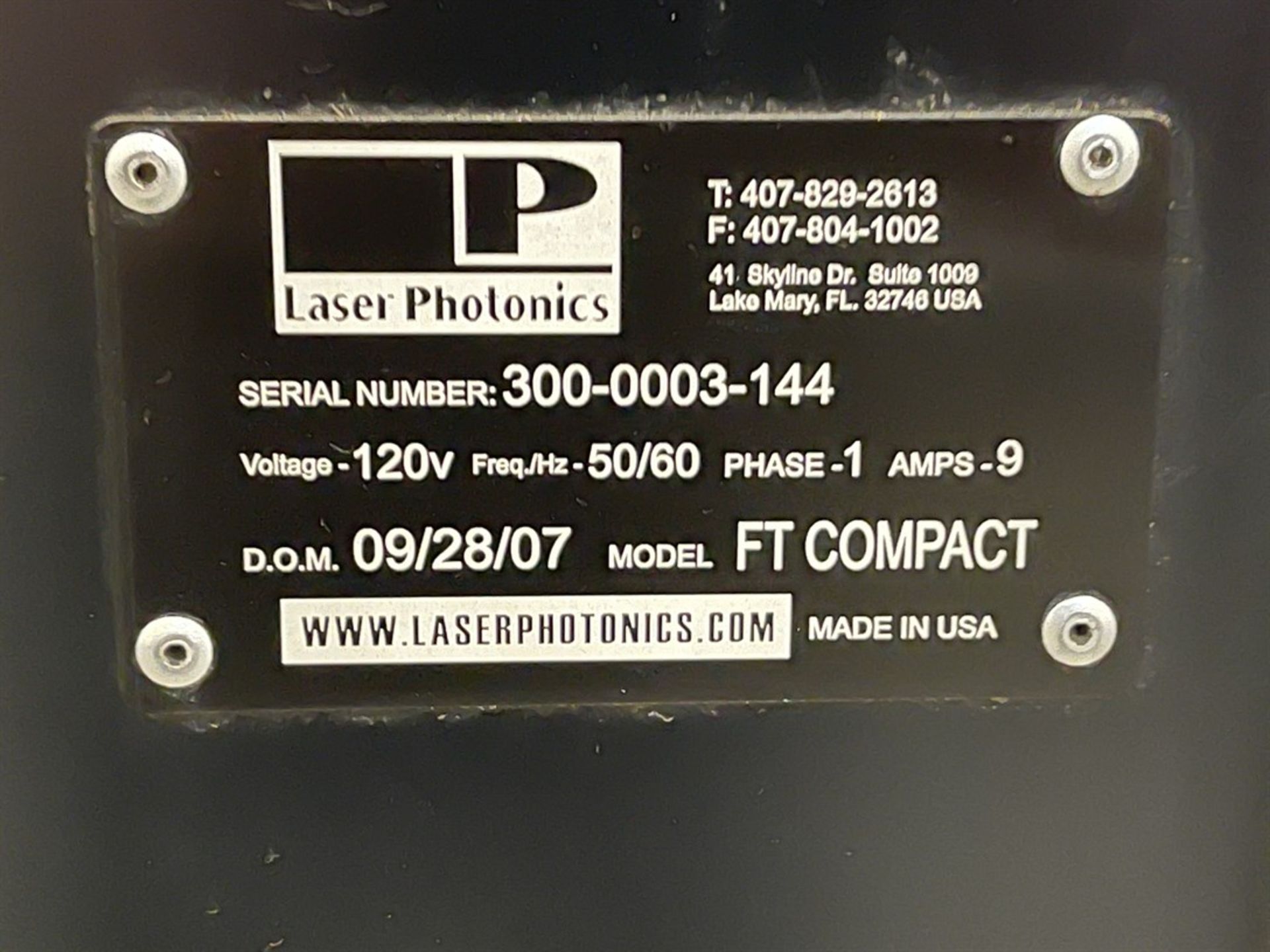 2007 LASER PHOTONICS FT Compact Fiber Laser Engraver, s/n 300-0003-144 - Image 4 of 4