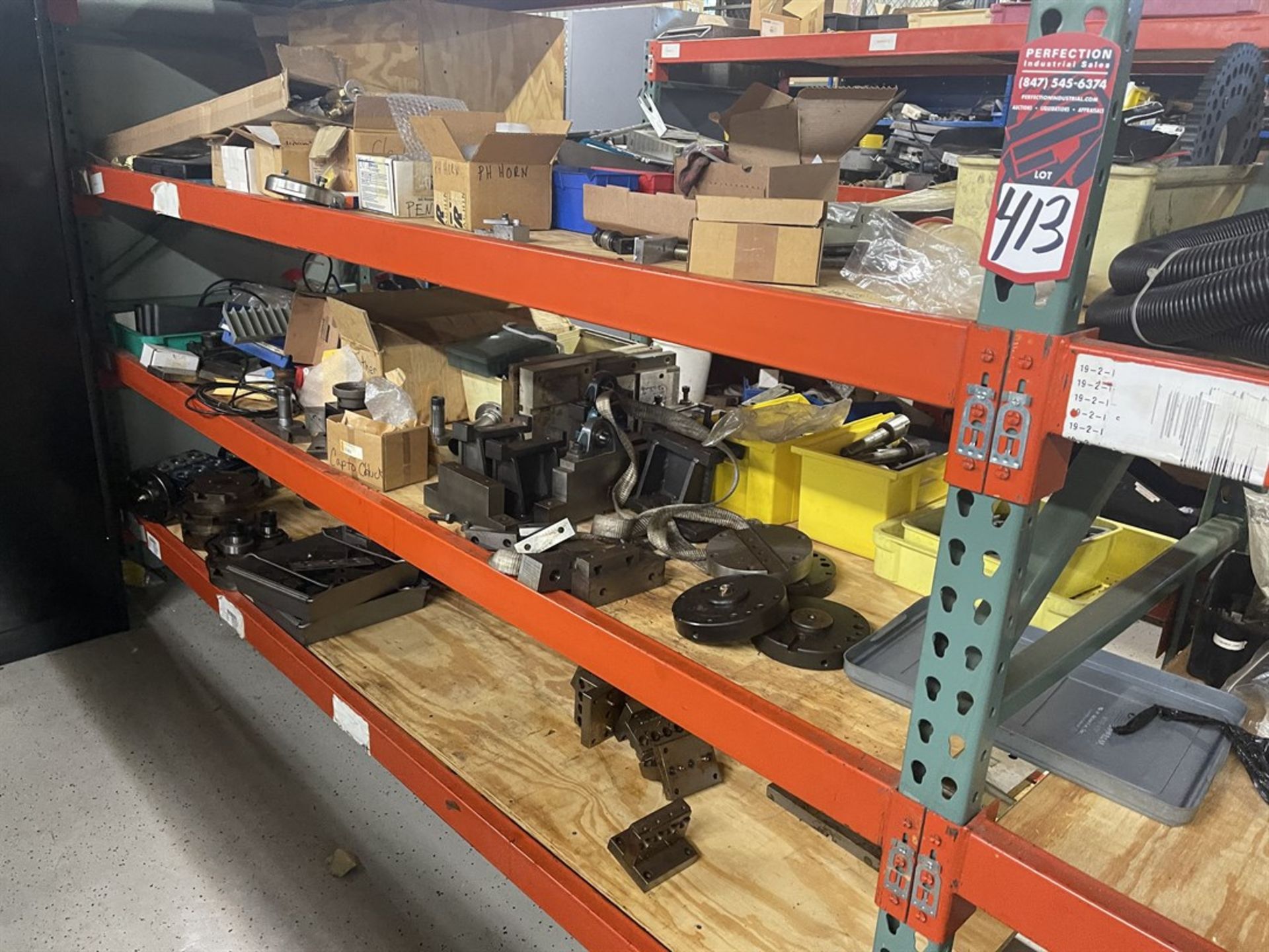 Lot of (2) Sections of Pallet Racking w/ Assorted Machine Parts Including Bearings, Chucks, - Image 9 of 9