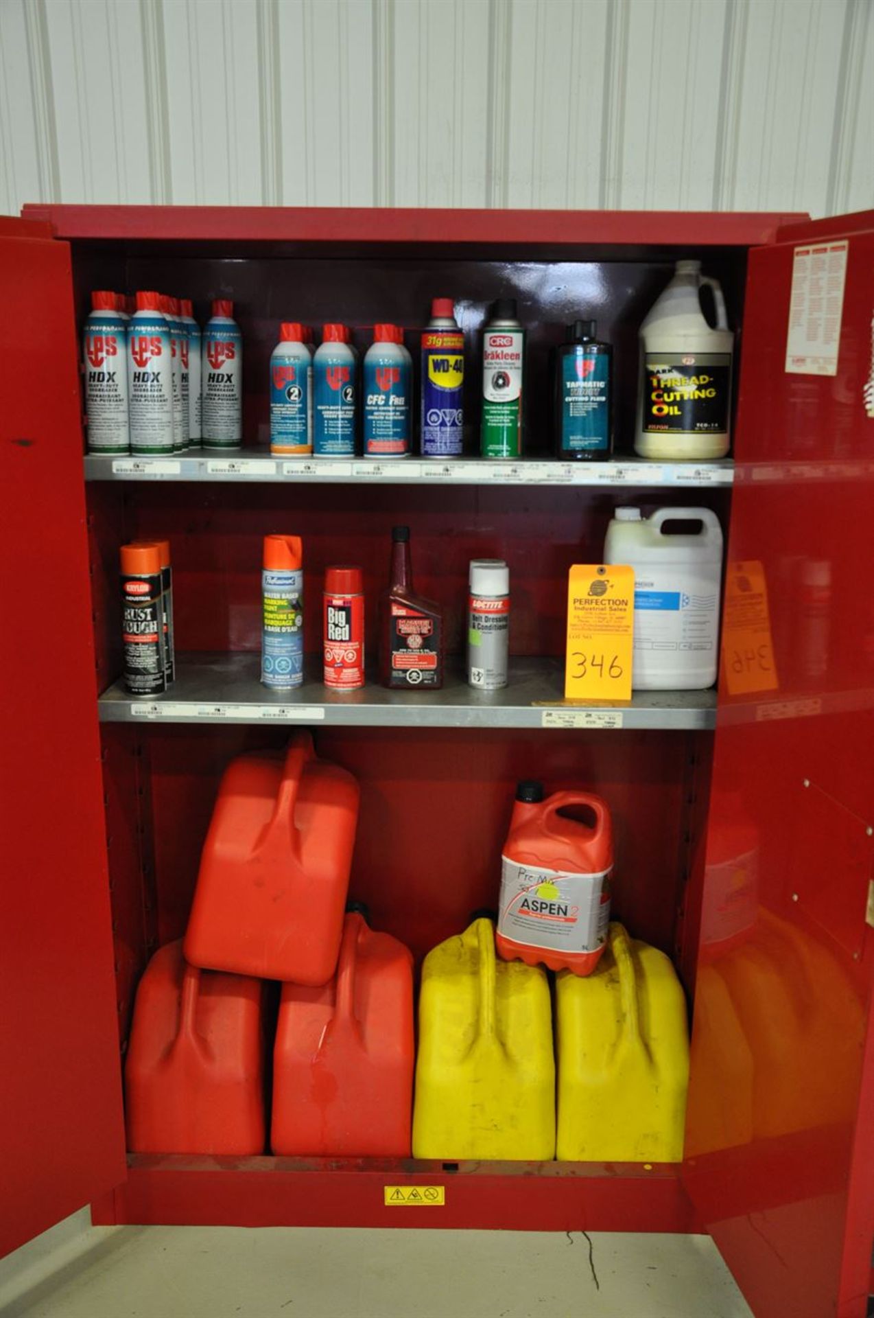 (12) cans of LPS Degreaser, assorted lubricants and cleaners, gasoline and Diesel "Jerry Cans".