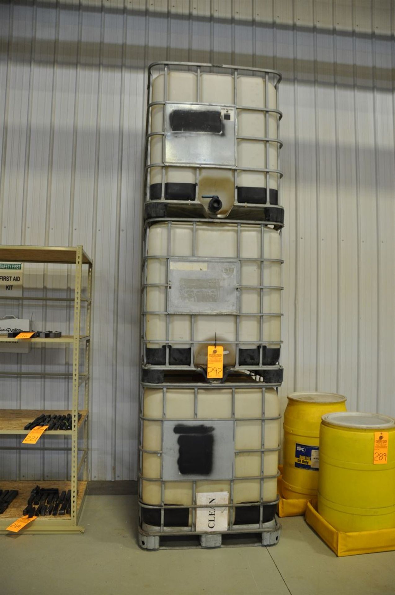 (3) Tote bins, 1000 litre, Note: washed but may contain residual oil and/or glycol