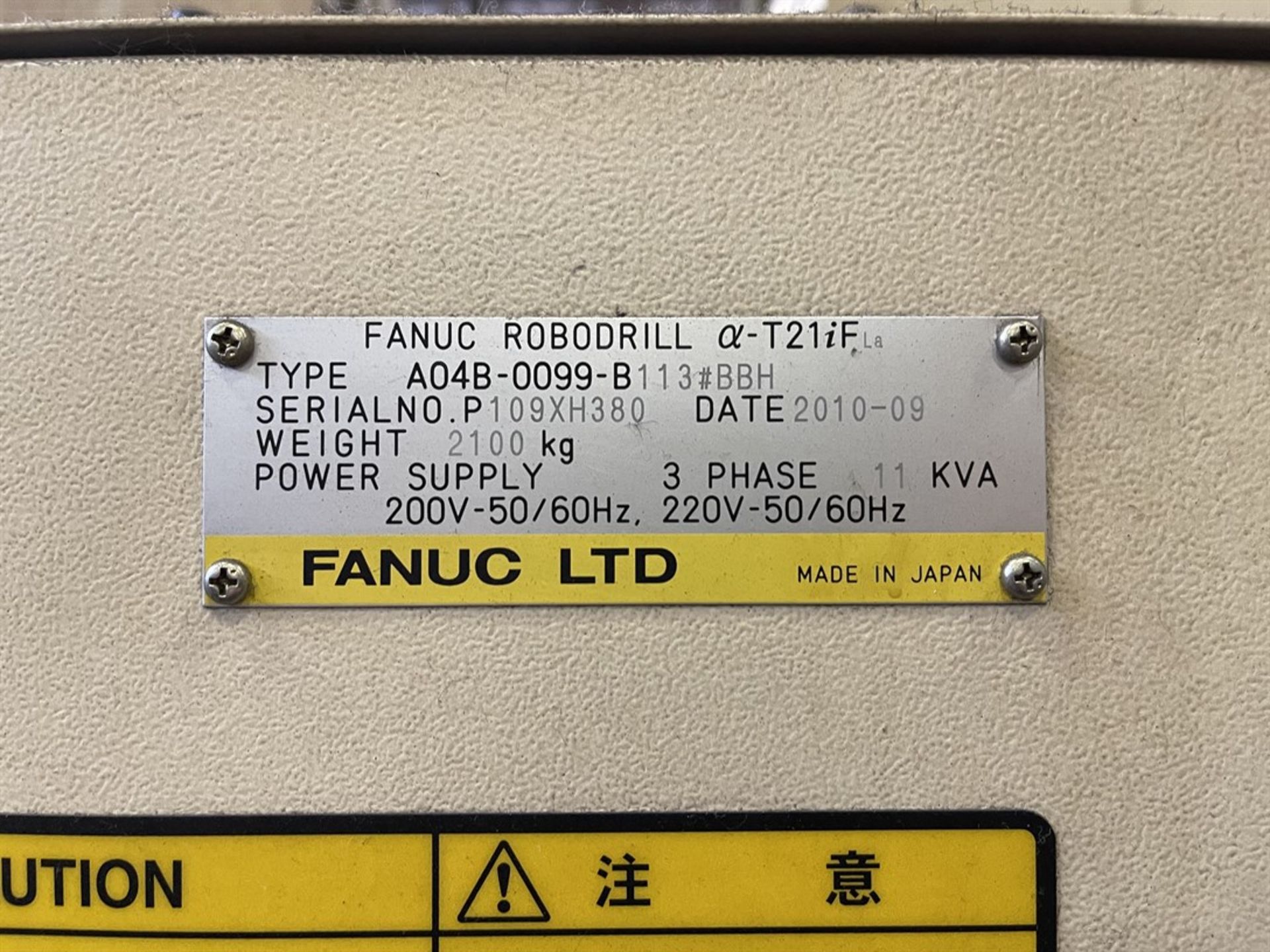 2010 FANUC Robodrill a-T21iFLa CNC Vertical Machining Center, s/n P109XH380, w/ FANUC Series 31i- - Image 7 of 7