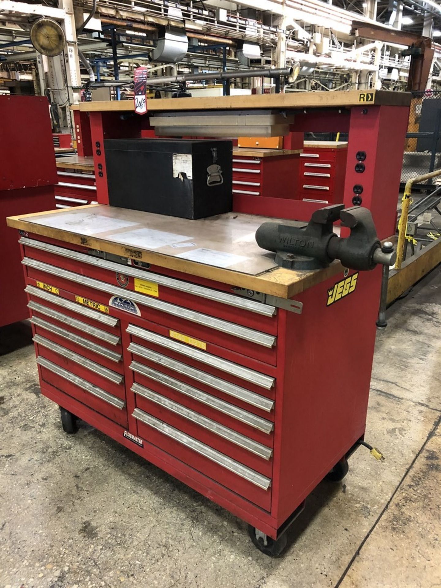 Stor-Loc Modular Rolling Tool Cabinet, 60x30x65", w/ Maple Top, w/ 4" Wilton Bullet Vise, (15G)