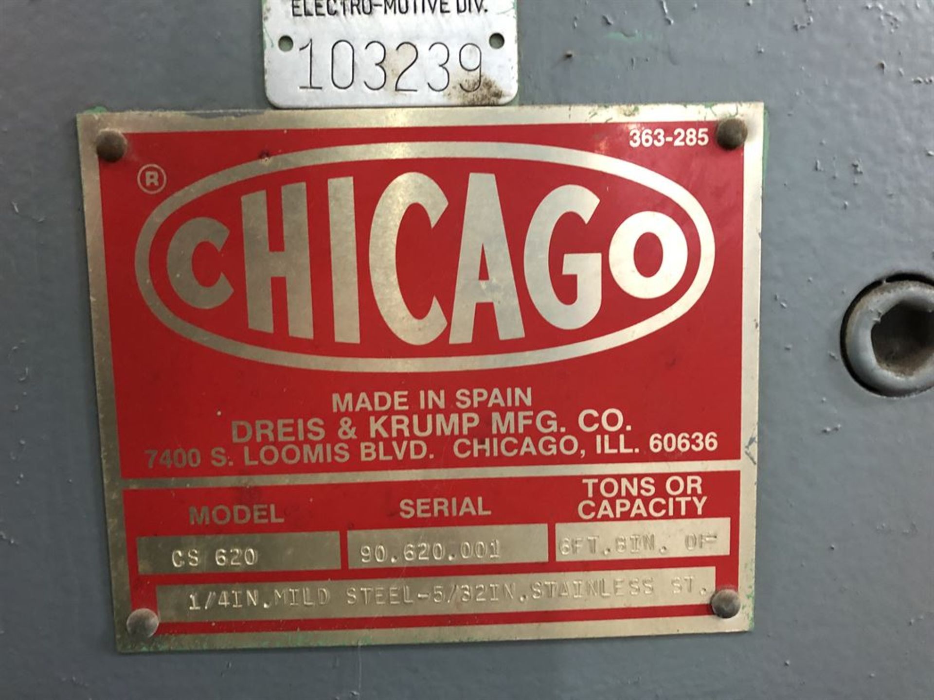 CHICAGO DREIS & KRUMP CS 620 Shear, 6' 8" OF, s/n 90.620.001, (ANNEX) - Image 4 of 4