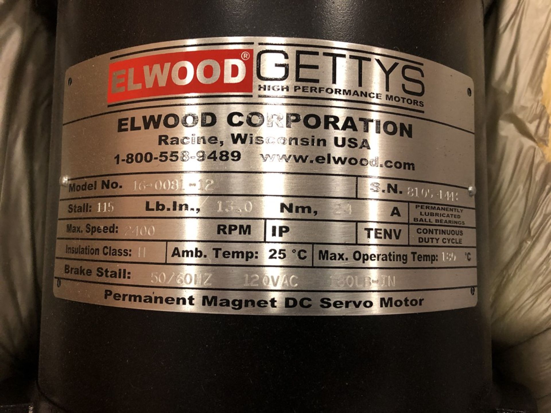 Lot Comprising (2) Elwood Gettys 16-0081-12 Servo Motors, (5S) - Image 3 of 3