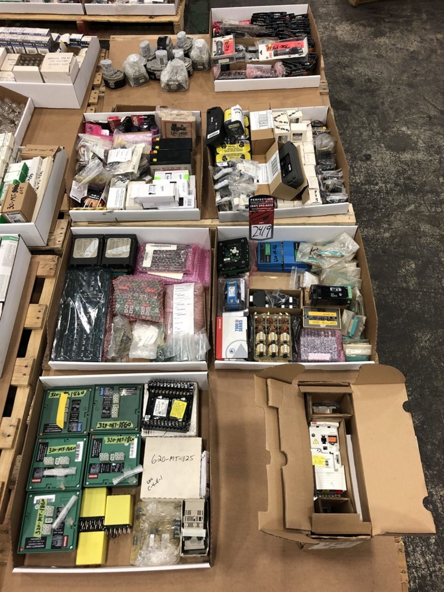 Lot (2 Skids) Comprising Assorted Contactors, Plane Monitoring Controls and Batteries, (21J)