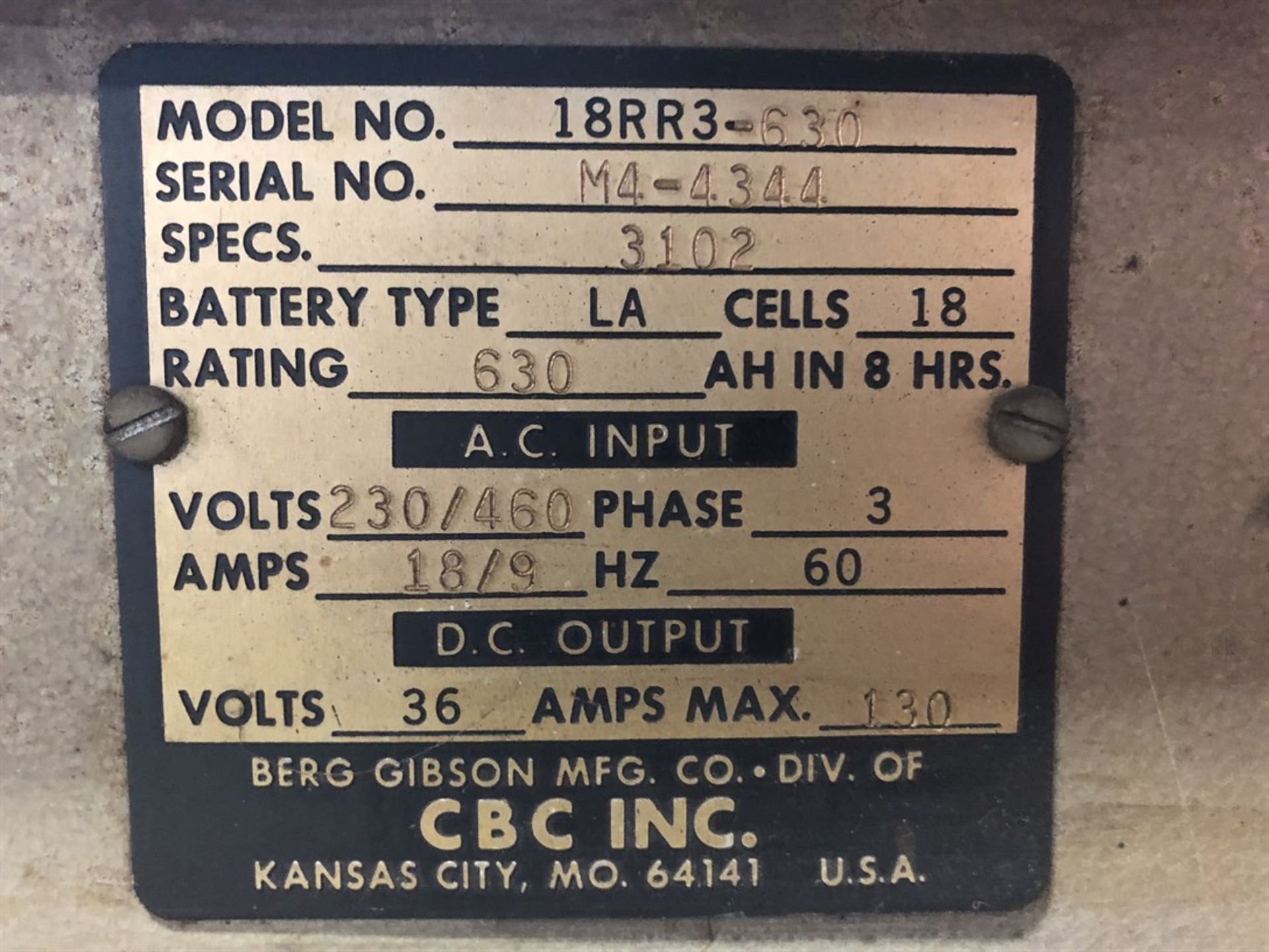 CRUSADER 18RR, LA Type Battery Charger, s/nM4-4344, (MSB) - Image 3 of 3