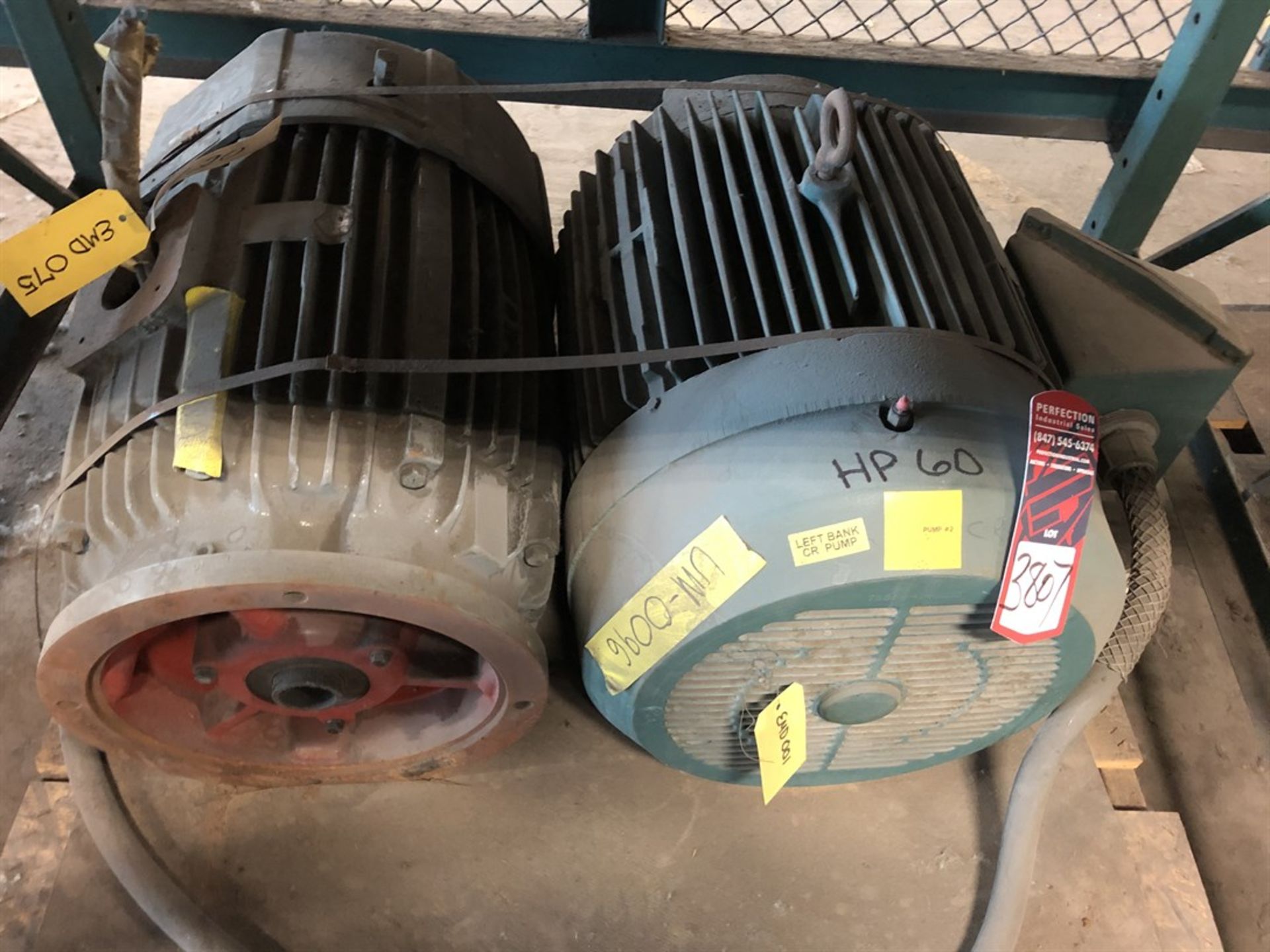 Lot (1) Reliance 60 HP Electric Motor and (1) Unknown Make Unknown HP Electric Motor, (F11 H