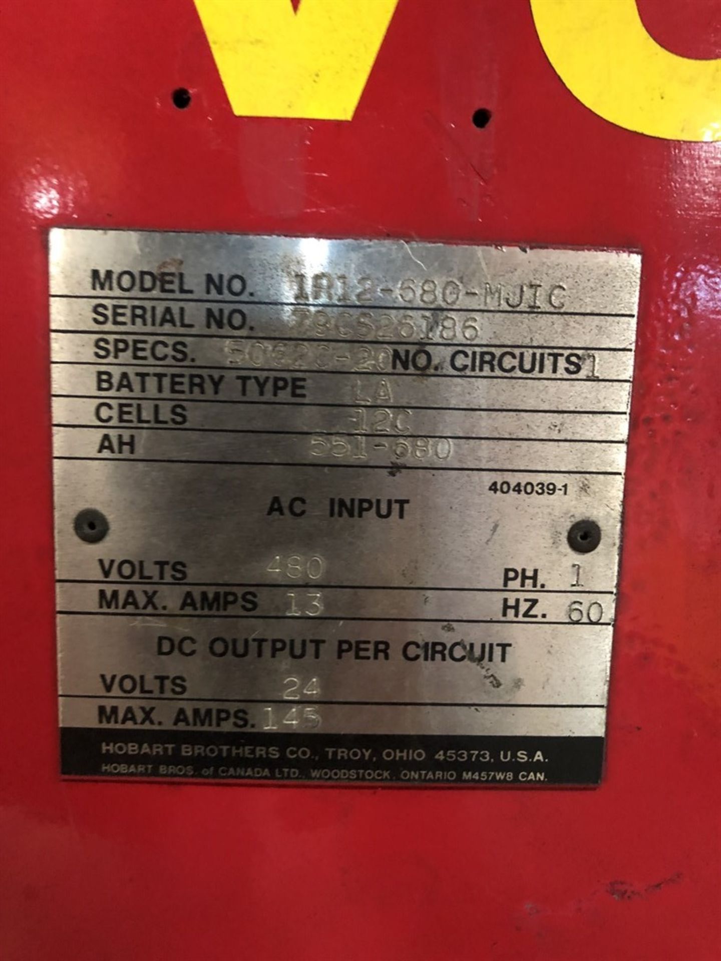 HOBART 1R12-680-MJIC, LA Type Battery Charger, s/n 79CS26186, (M25 MSB) - Image 2 of 2