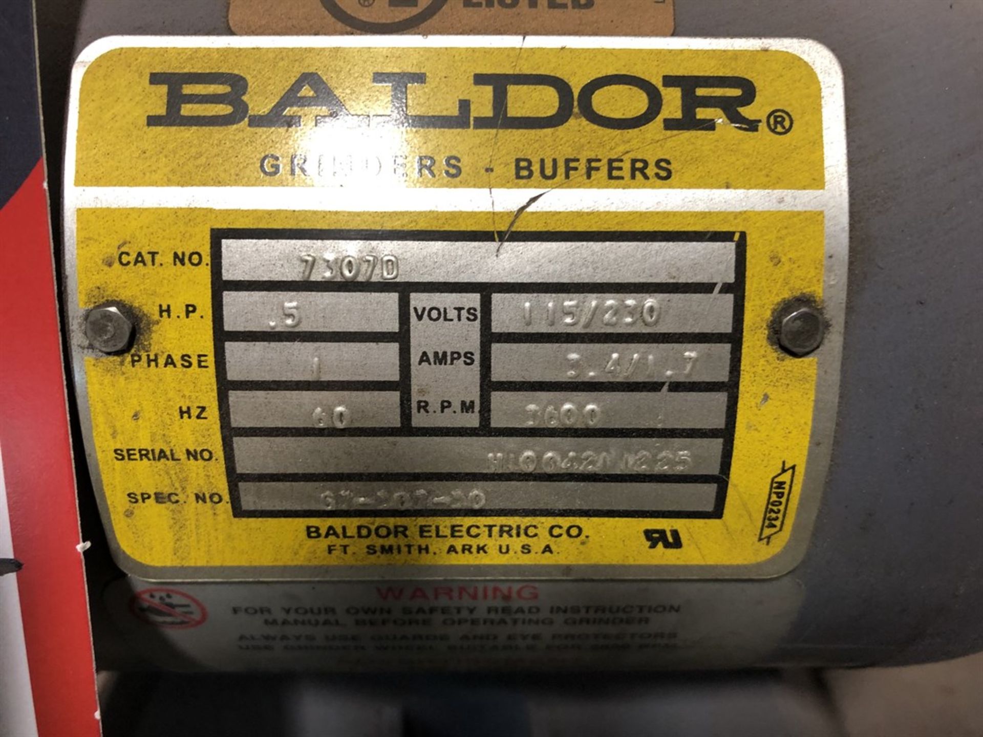 Baldor 7307D Pedestal Grinder, s/n HL00421 1225, (H11 H-Building) - Image 2 of 2