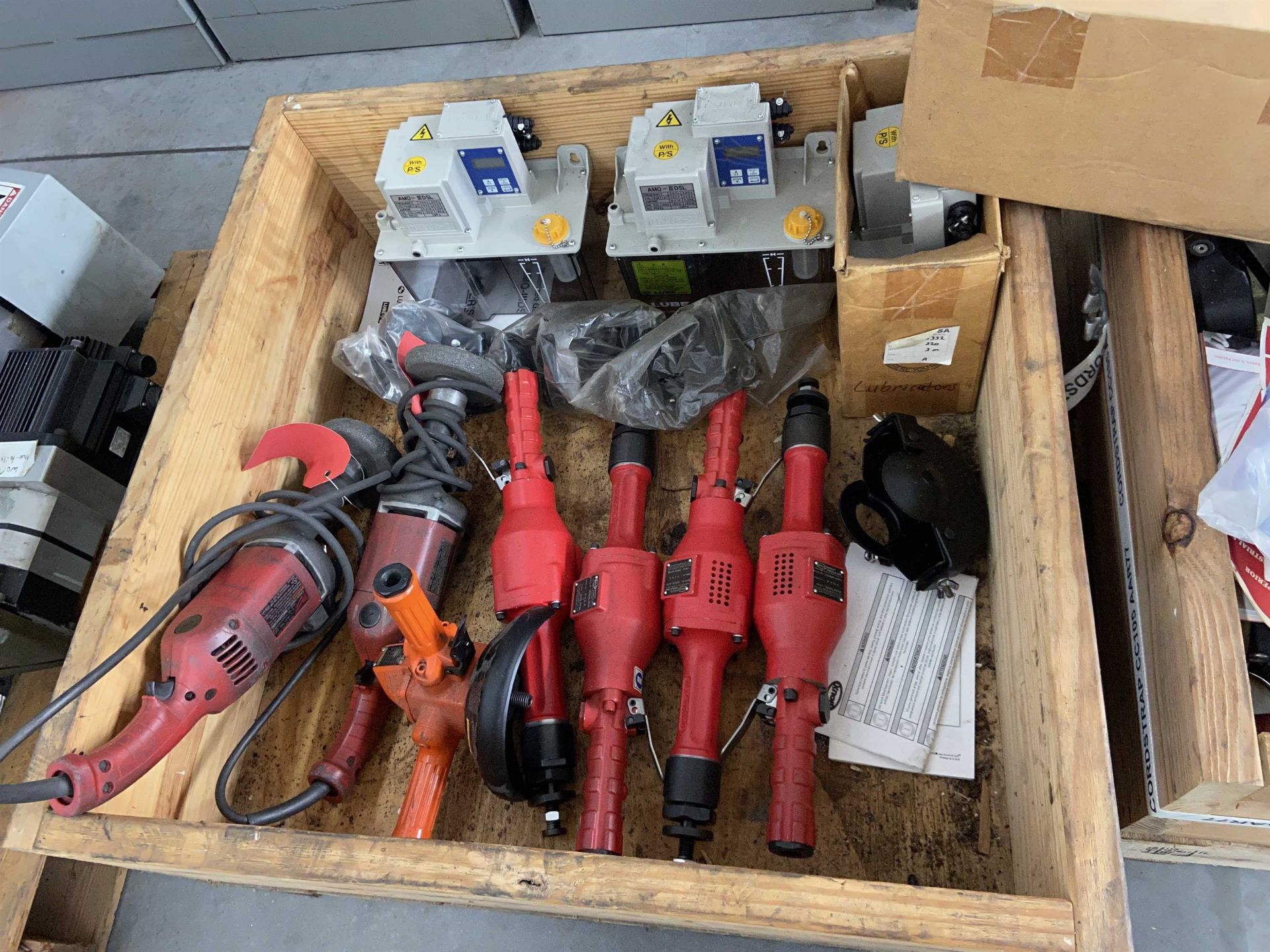 Crate of Hand Grinders and Lubrication Systems (Located in Lafayette, LA)