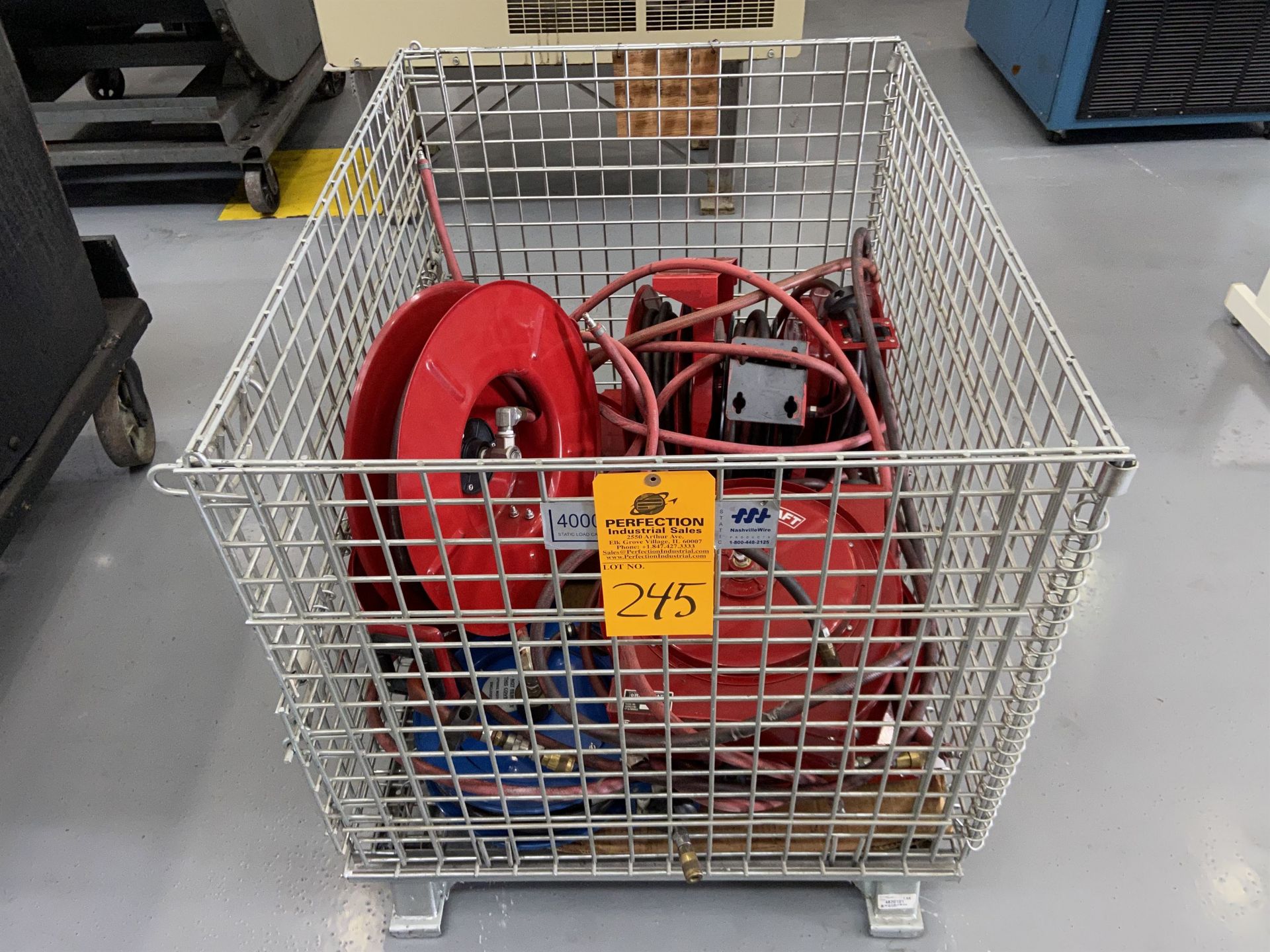 Lot of (8) Hose Reels with Wire Basket