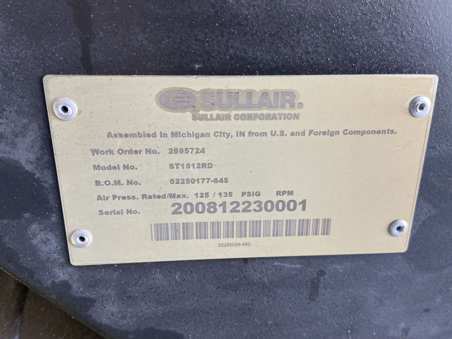 Sullair Shoptek ST1500 Air Compressor Package, s/n C03-C02565, w/ Built-On Dryer - Image 4 of 4