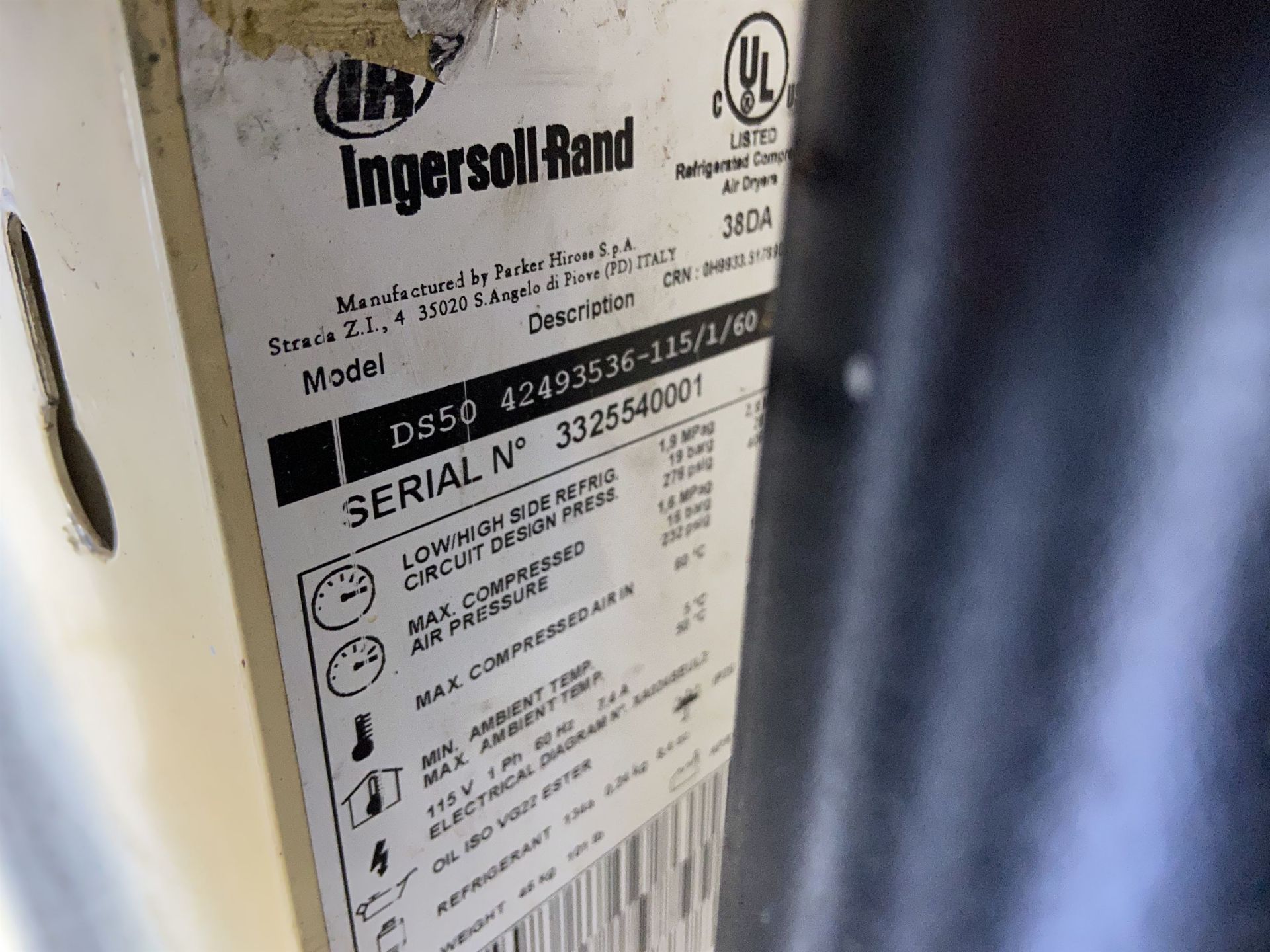 Ingersoll Rand UP6-15C-125 Air Compressor, s/n UP6649U07247, w/ Ingersoll DS50 Dryer - Image 3 of 3