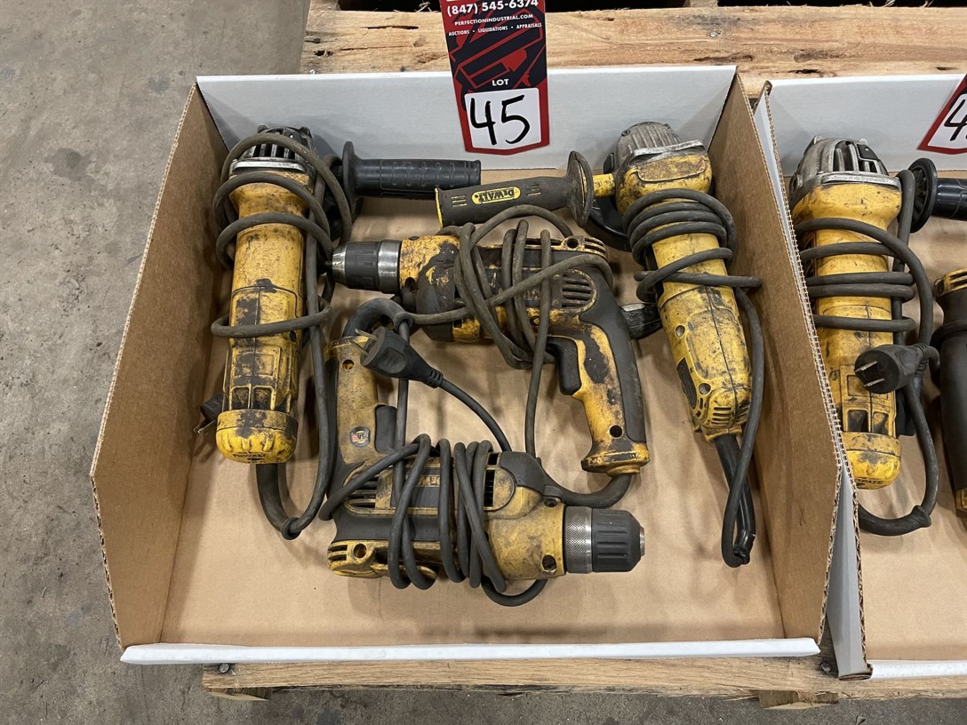 Lot of DEWALT Electric Drills and Angle Grinders