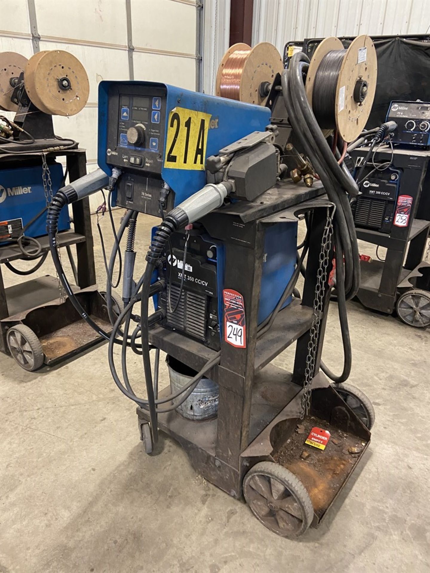 MILLER XMT 350 Multiprocess MIG Welder, s/n MB510065A , w/ Miller 70 Series Dual Spool Wire Feed