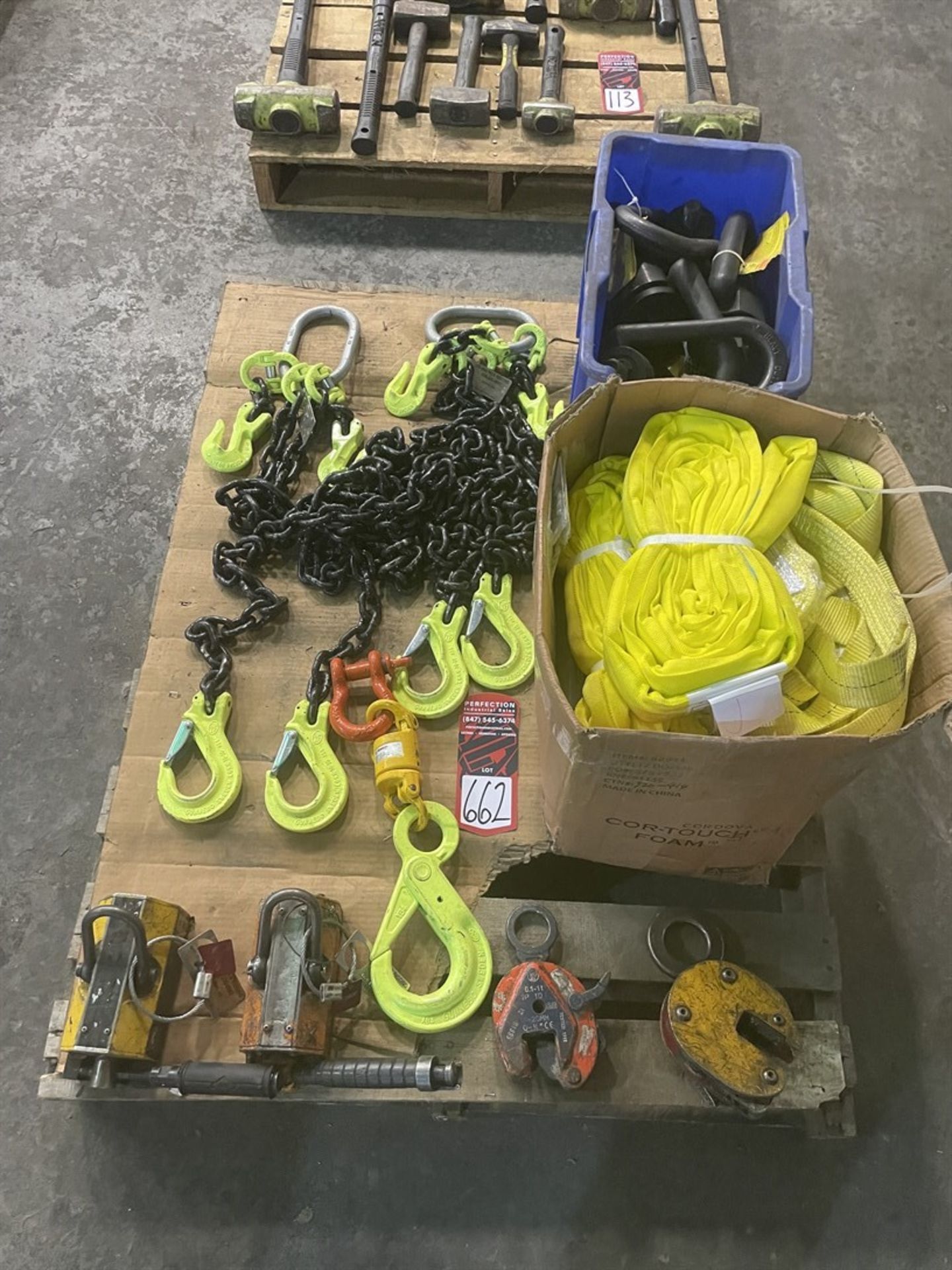 Pallet consisting of lifting Magnets, Plate Lifters, Hoist Rings, Slings and Lifting Chains