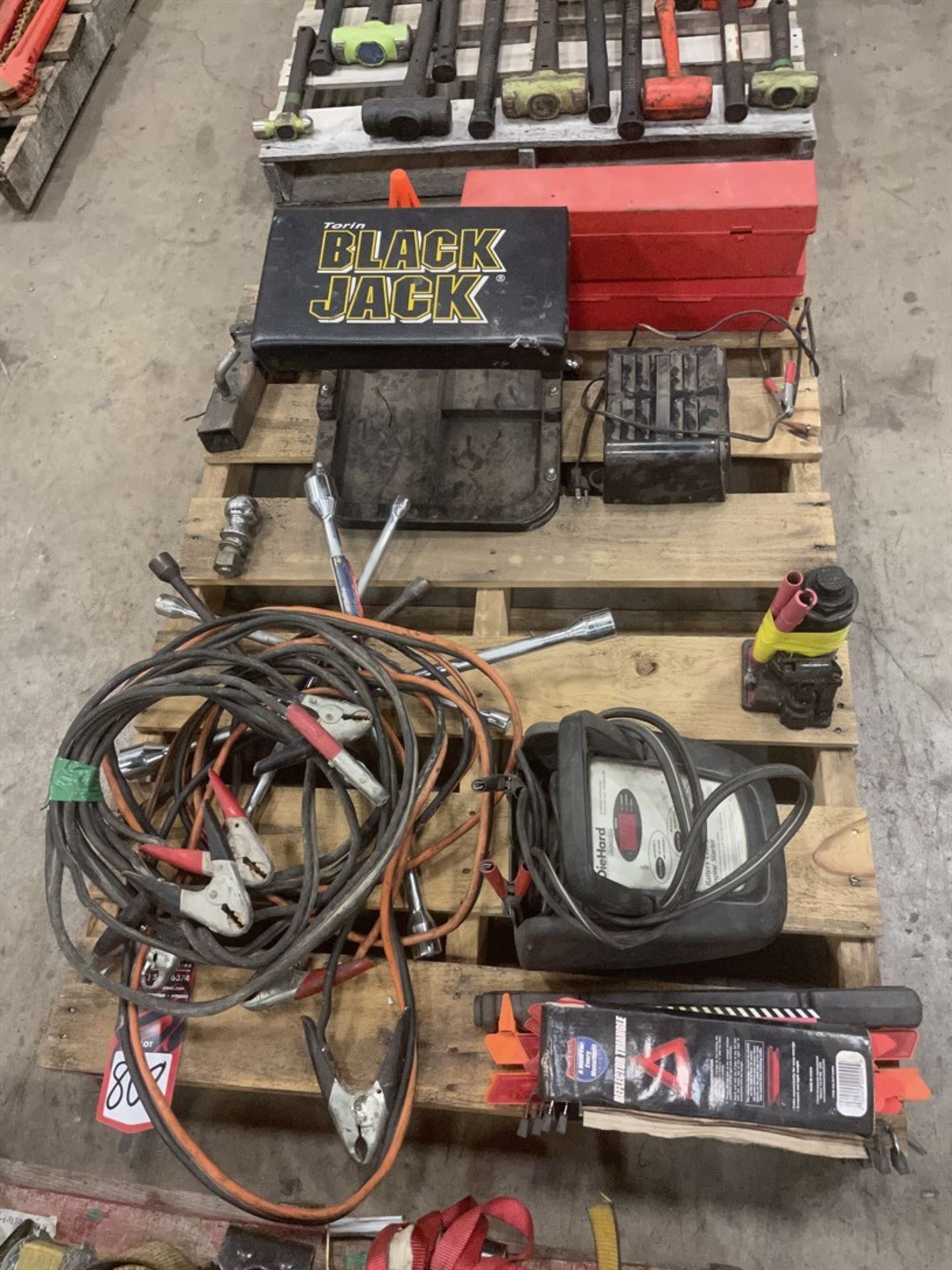 Lot Consisting of Jumper Cable, Battery Chargers, Trailer Hitches, Bottle Jacks and Safety Kits