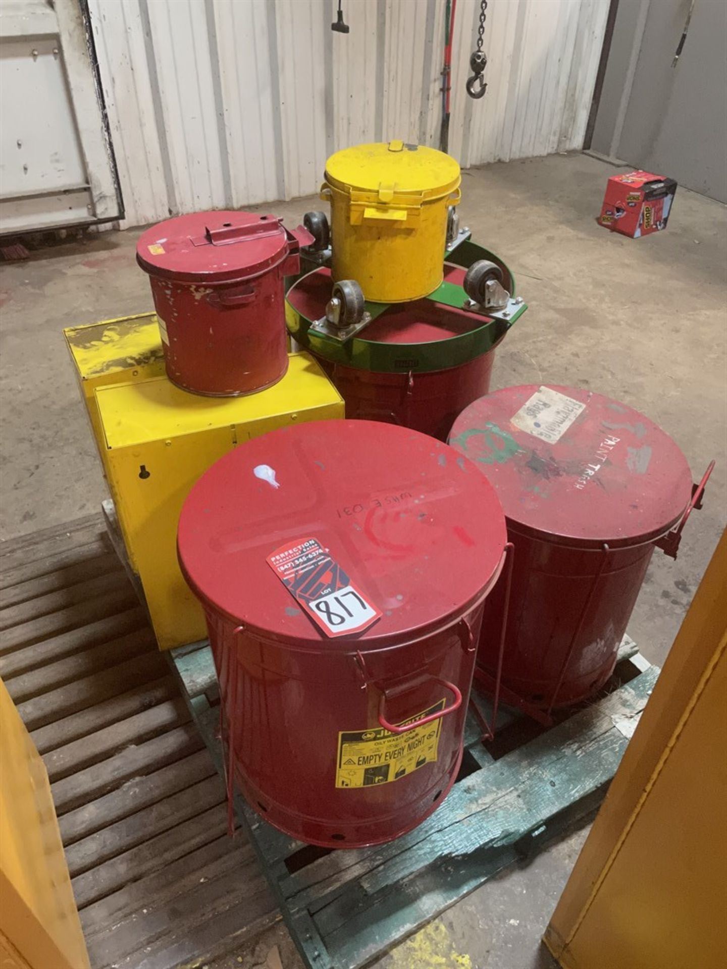 Lot of Assorted Safety Rag Buckets and Flammable Cabinets