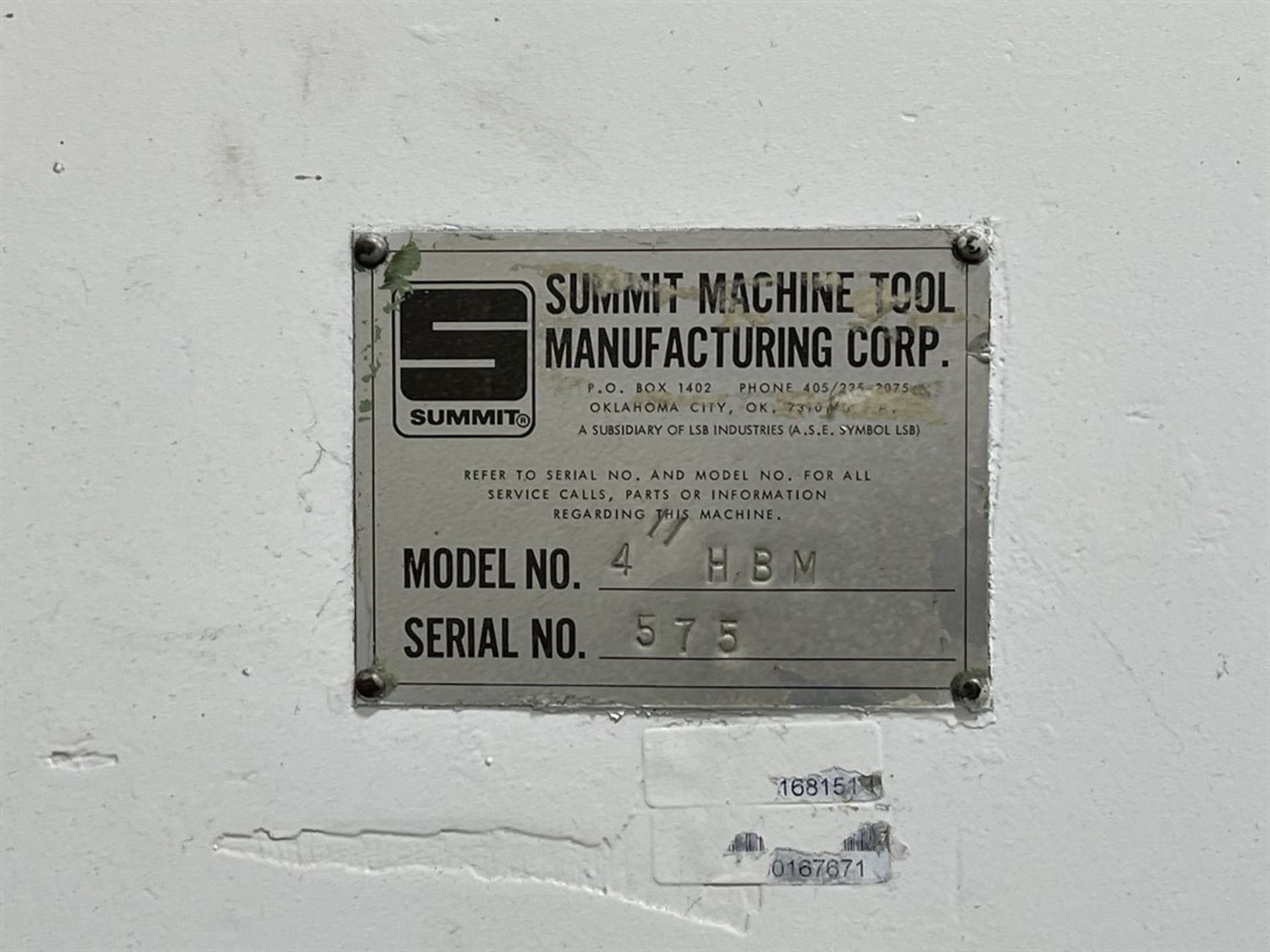 SUMMIT 4" Horizontal Boring Mill, s/n 575, 48" x 60" Table, Y-72", 20" Facing Head, 17-1180 RPM - Image 9 of 9