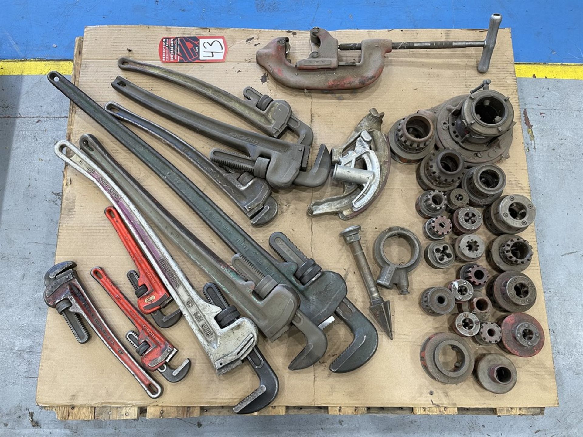 Lot of Pipe Wrenches and Ridgid Pipe Dies