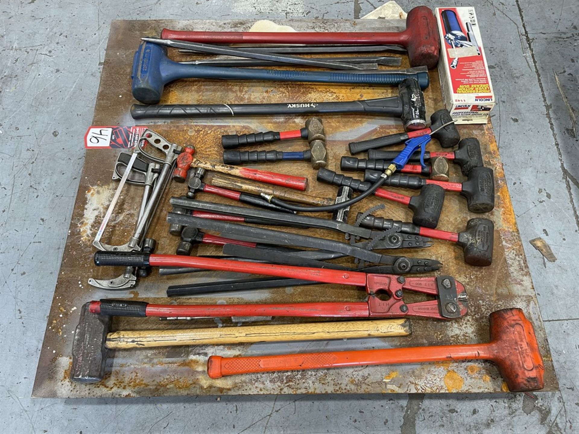 Lot of Sledge Hammers, Bolt Cutter and Pry Bars