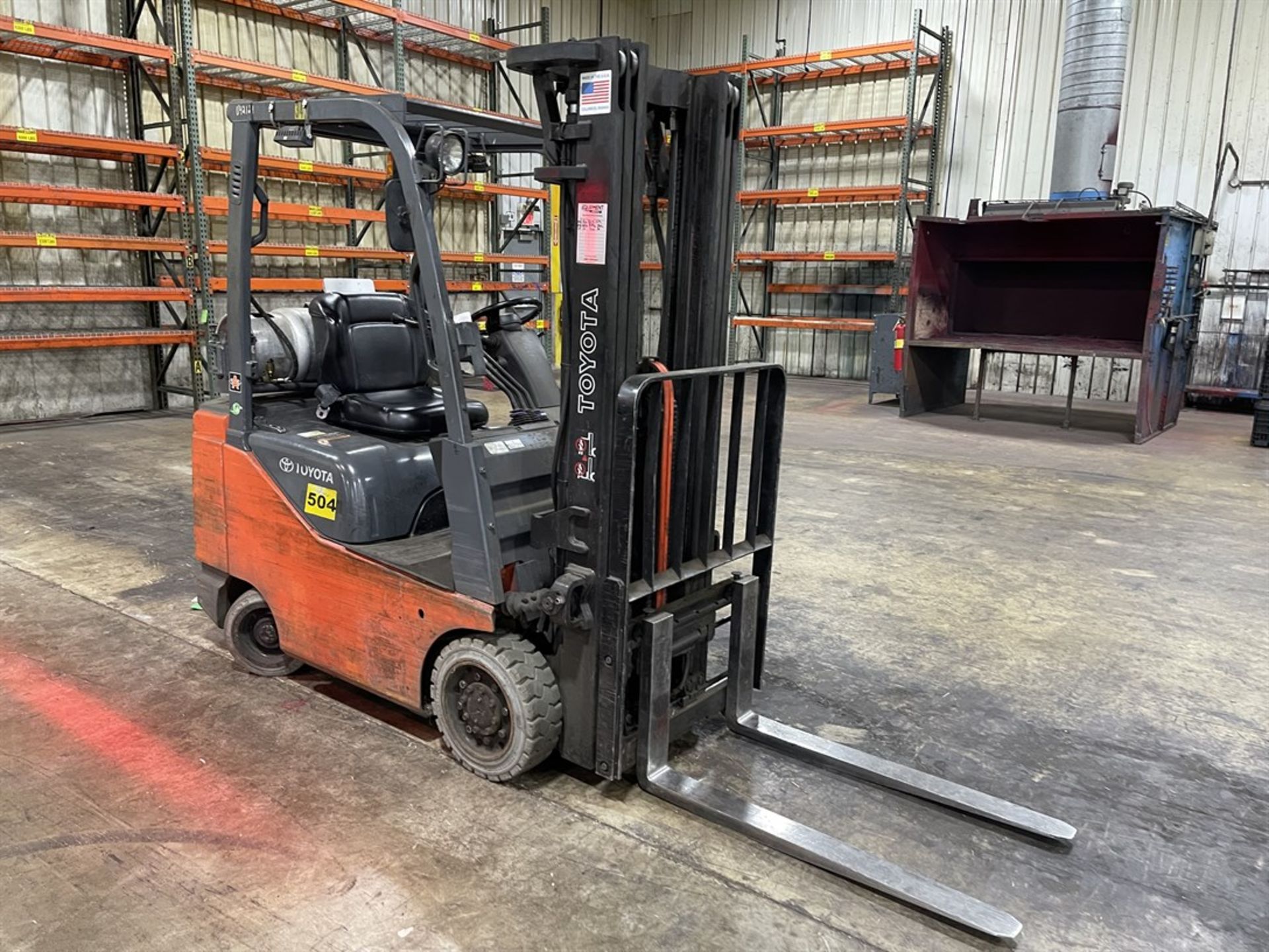 TOYOTA 8FGCSU20 LP Forklift, s/n 13417, 4,000 Lb. Capacity, Side Shift, 3-Stage Mast, Cushion Tire - Image 3 of 8