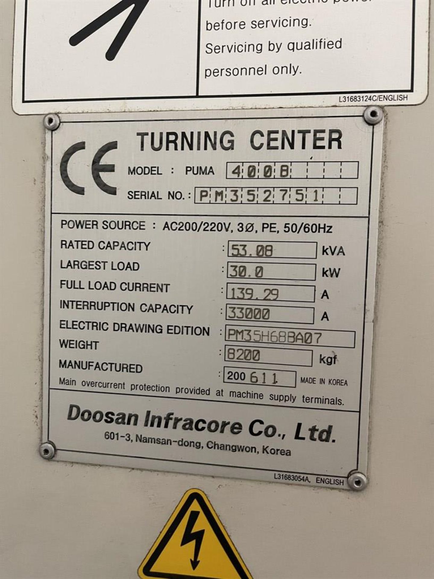 2006 DOOSAN PUMA 400B CNC Turning Center, s/n PM352751, Fanuc 21i-TB Control, Valve Chuck, 12- - Image 10 of 10