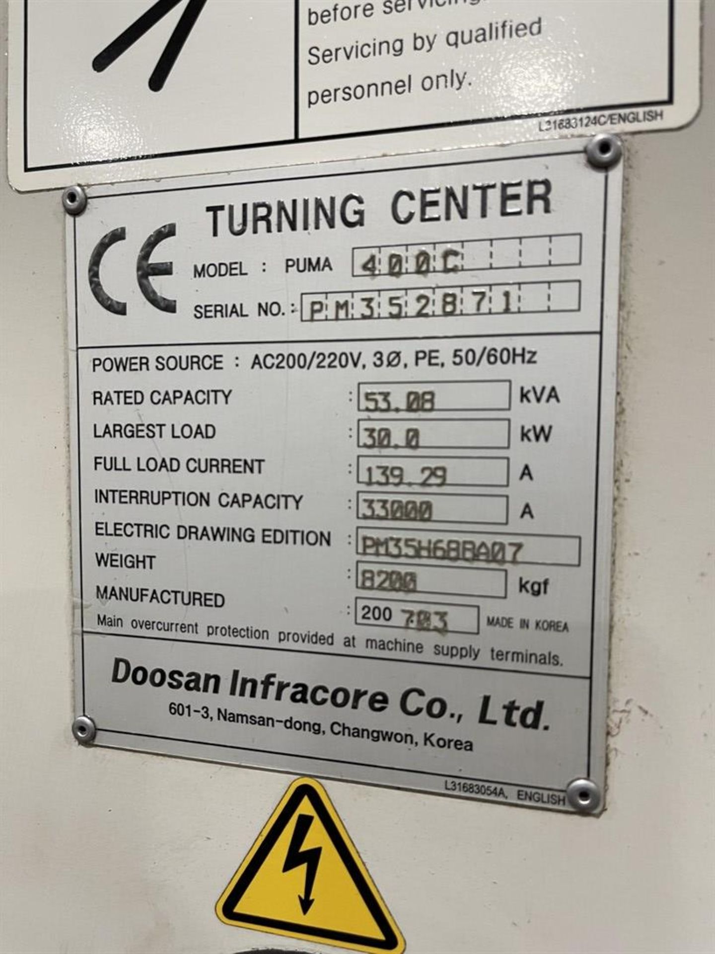 2007 DOOSAN PUMA 400C CNC Turning Center, s/n PM352871, Fanuc 21i-TB Control, 16” 3-Jaw, 12- - Image 11 of 11