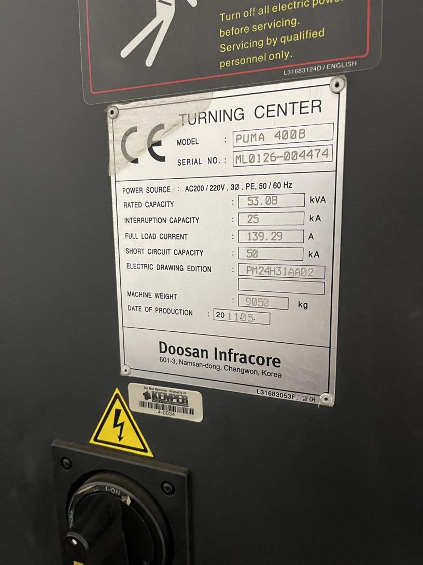 2011 DOOSAN PUMA 400B CNC Turning Center, s/n ML0126-004474, Fanuc Doosan I Series Control, 18” 3- - Image 10 of 10