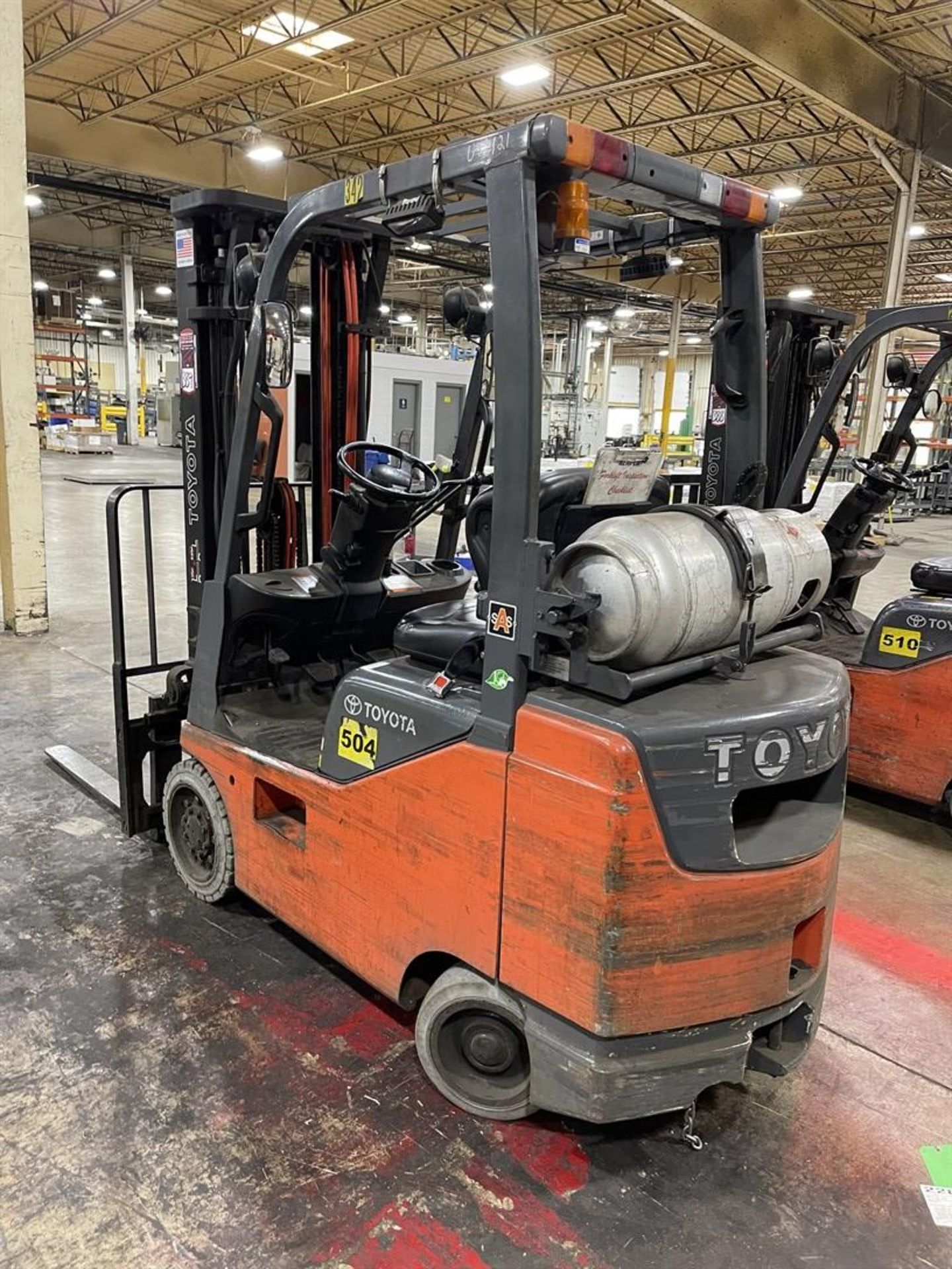TOYOTA 8FGCSU20 LP Forklift, s/n 13417, 4,000 Lb. Capacity, Side Shift, 3-Stage Mast, Cushion Tire - Image 5 of 8