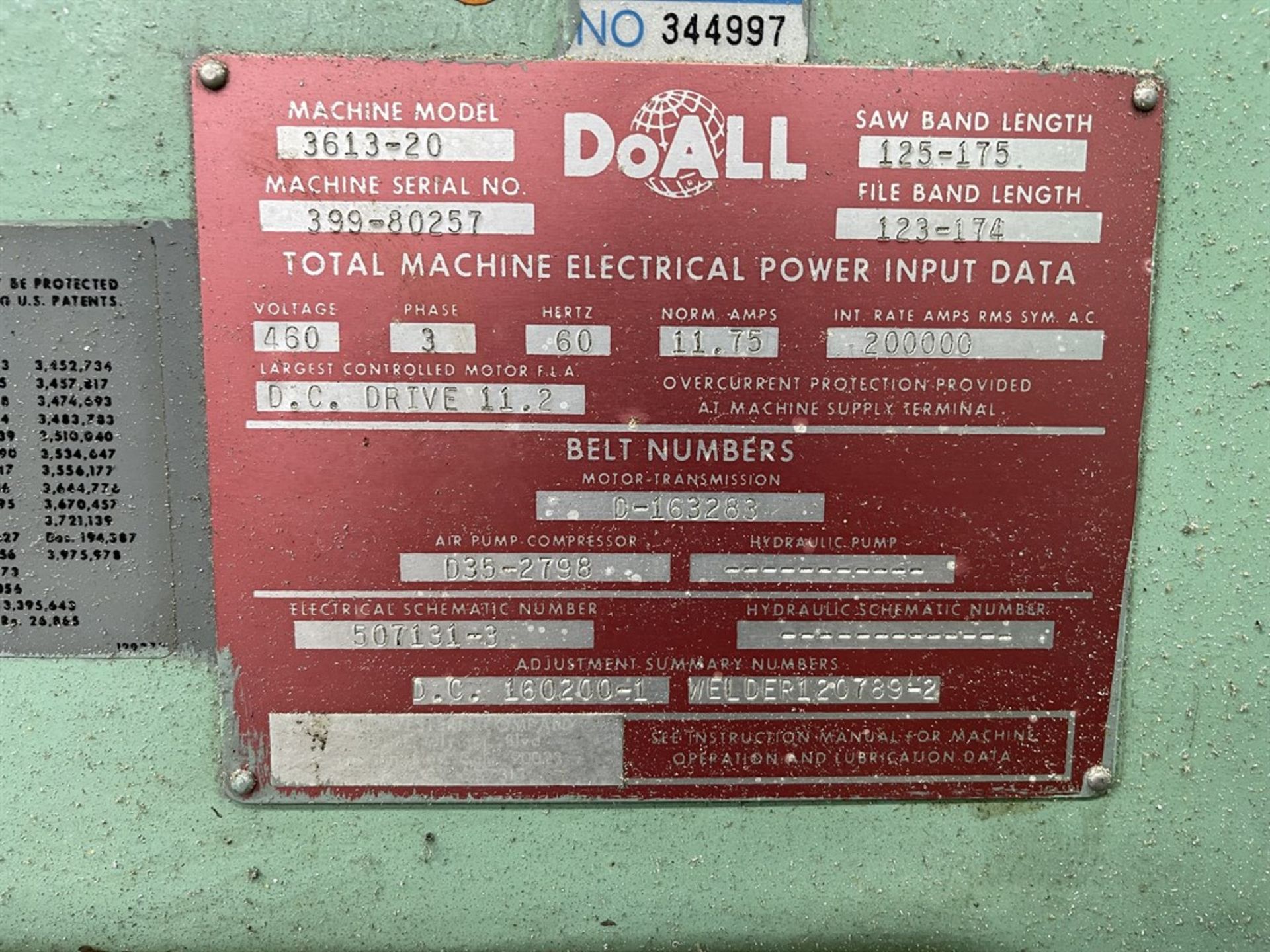DOALL 3613-20 Vertical Bandsaw, s/n 399-80257 - Image 6 of 6