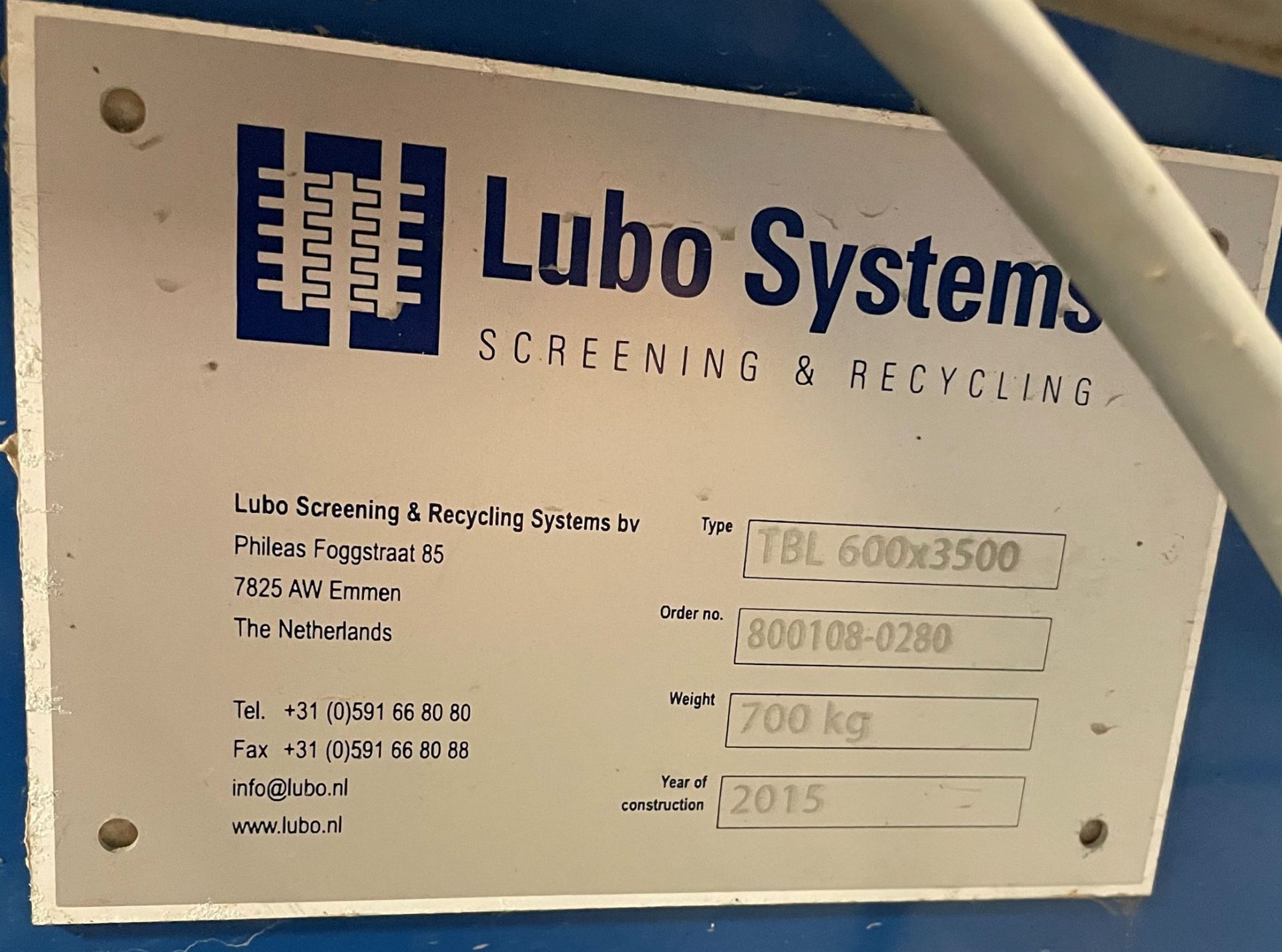 2015 LUBO SYSTEMS TBL 600x3500 Inclined Belt Conveyor, s/n 800108-0280, 600mm x 3500mm, SEW 3.7 kW - Image 5 of 5