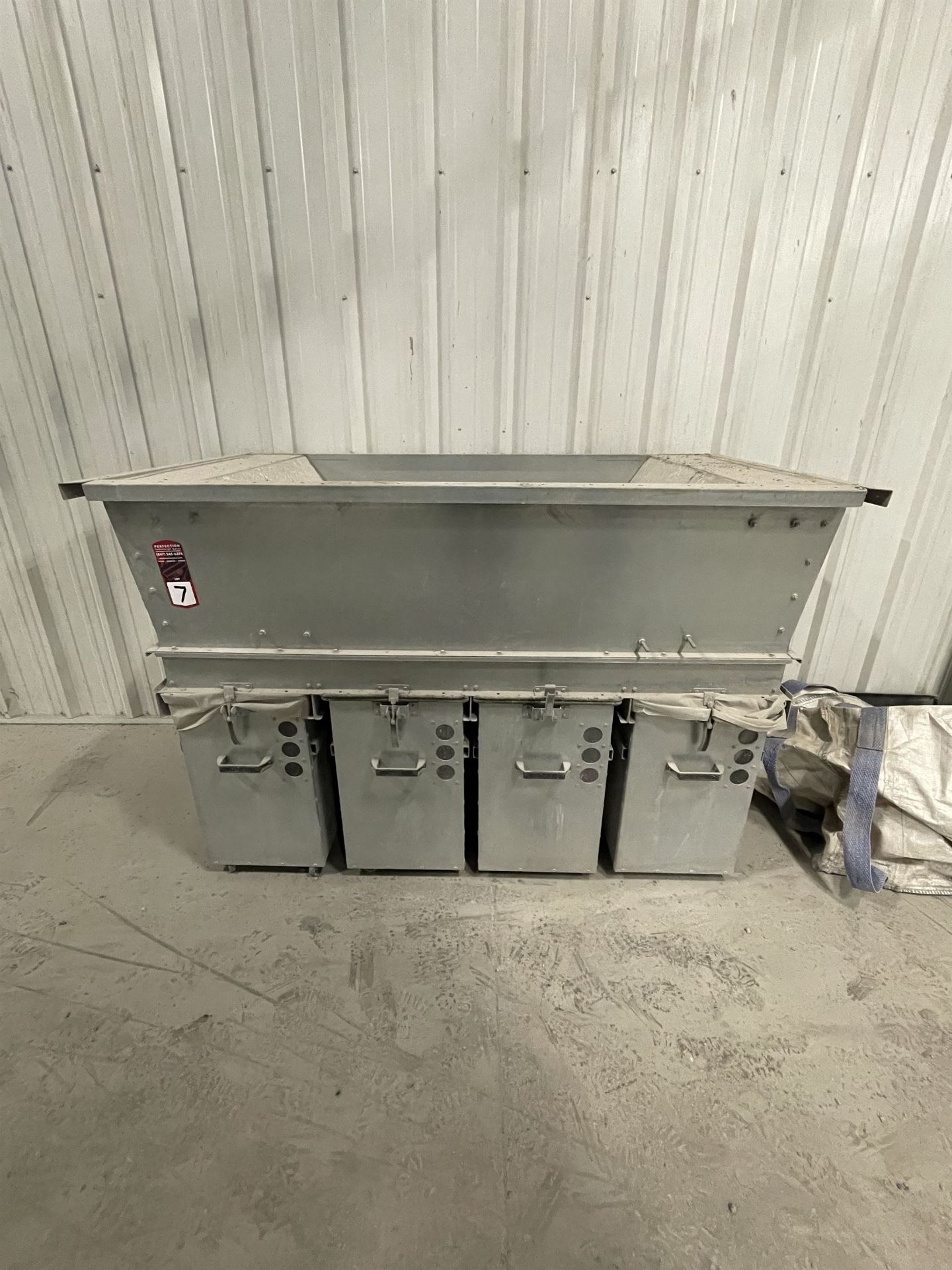 Discharge Hopper w/ (4) Approx. 15"W x 30"L x 24"H Bins [Subject to Bulk Bid on Lot #1]