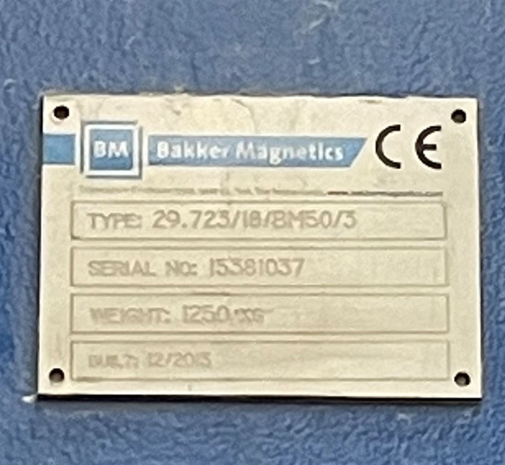 2013 BAKKER MAGNETICS 29.723/18/BM50/3 Non-Ferrous Magnet Separator, s/n 15381037, Approx. 30"W x - Image 6 of 6