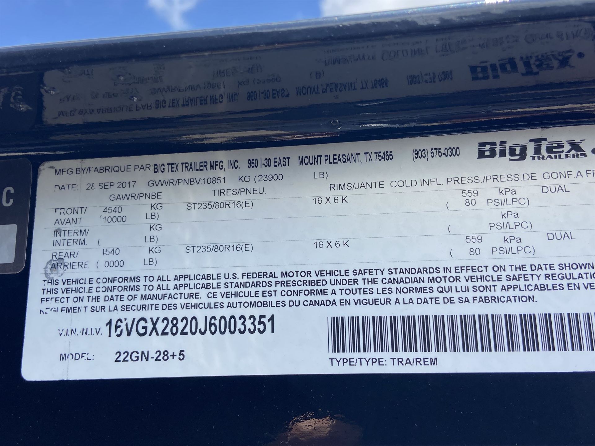 2017 BIG TEX 22GN-28+5 28' Gooseneck Trailer, w/ 68" Mega Ramps, 23,900 GVWR, VIN # - Image 3 of 9