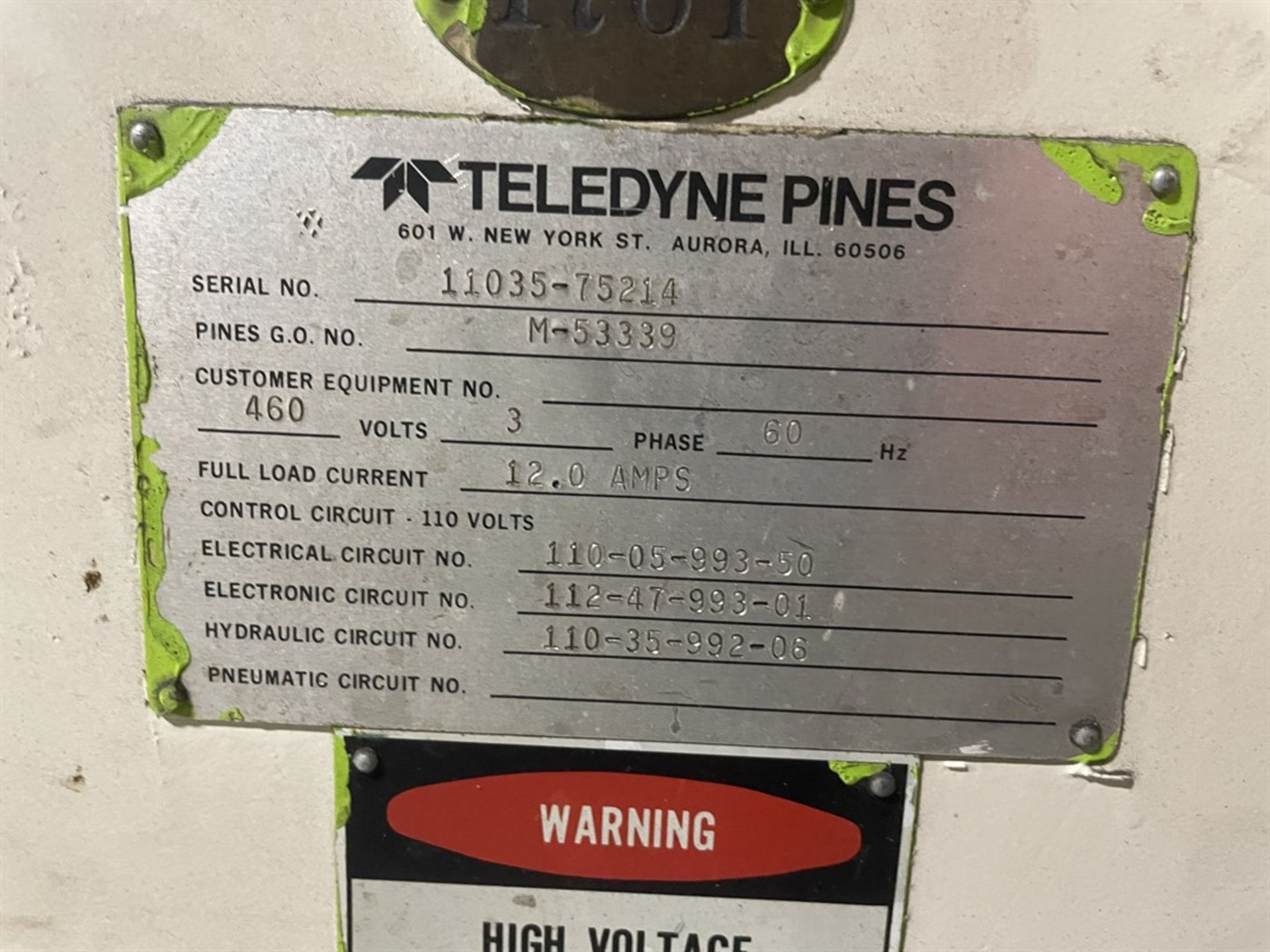 TELEDYNE PINES #1 Tube Bender, s/n 11035-75214, Dial-a-Bend Control, 7.5 HP, LH Rotation, (Asset # - Image 5 of 5