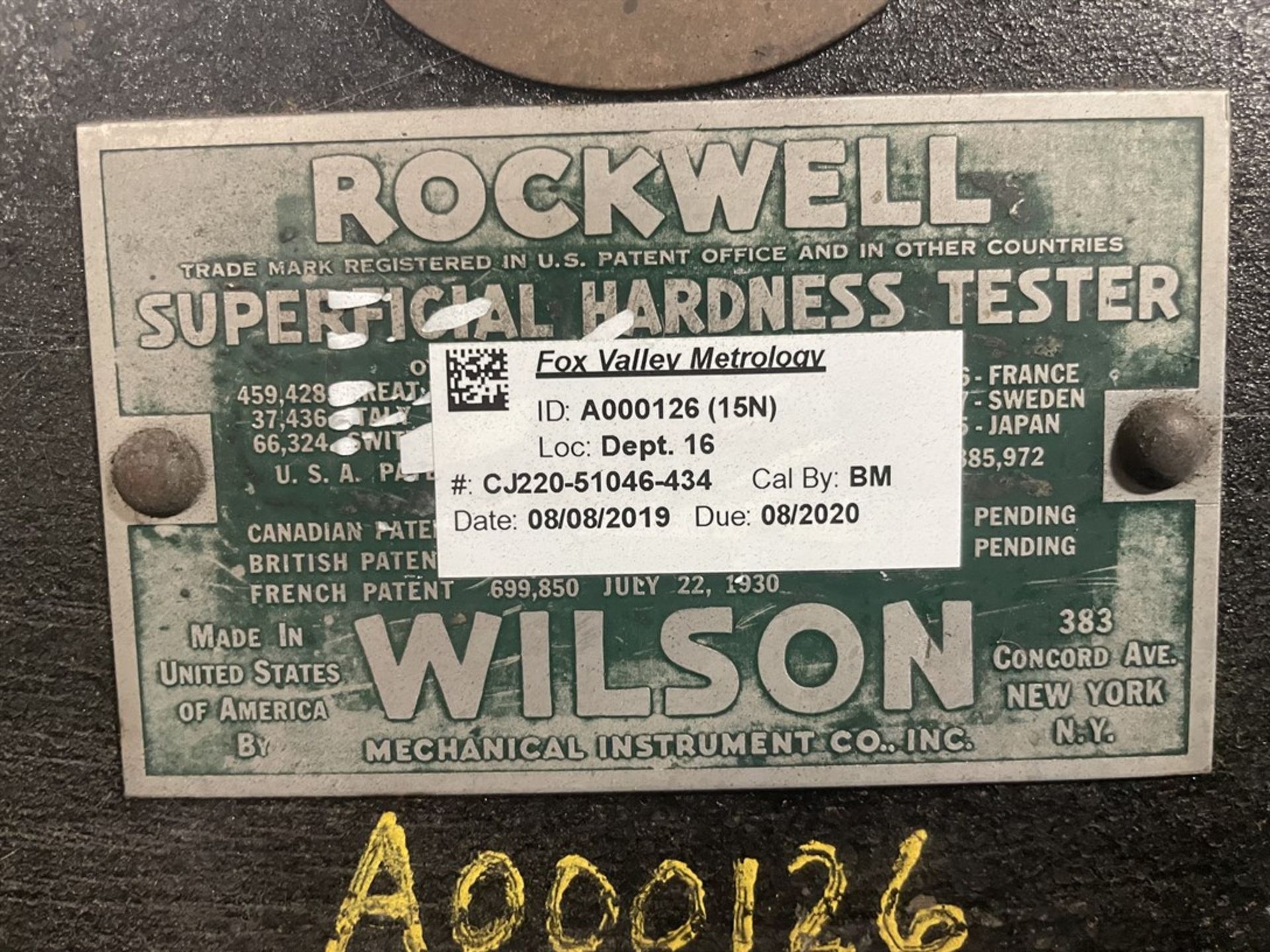 WILSON/ROCKWELL 4JS Hardness Tester, s/n 4JS10 - Image 2 of 2