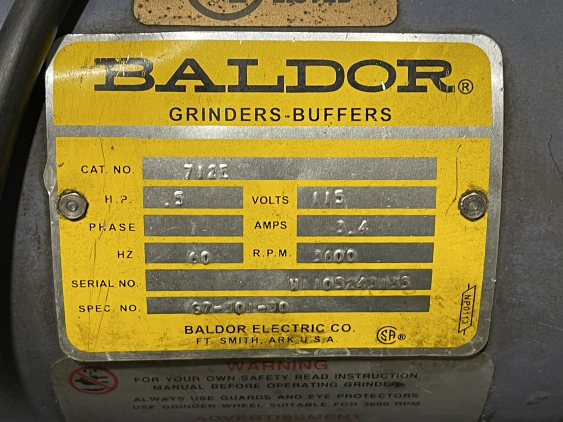 BALDOR 712E Dual End Pedestal Grinder, 1/2 HP, 3600 RPM - Image 3 of 3