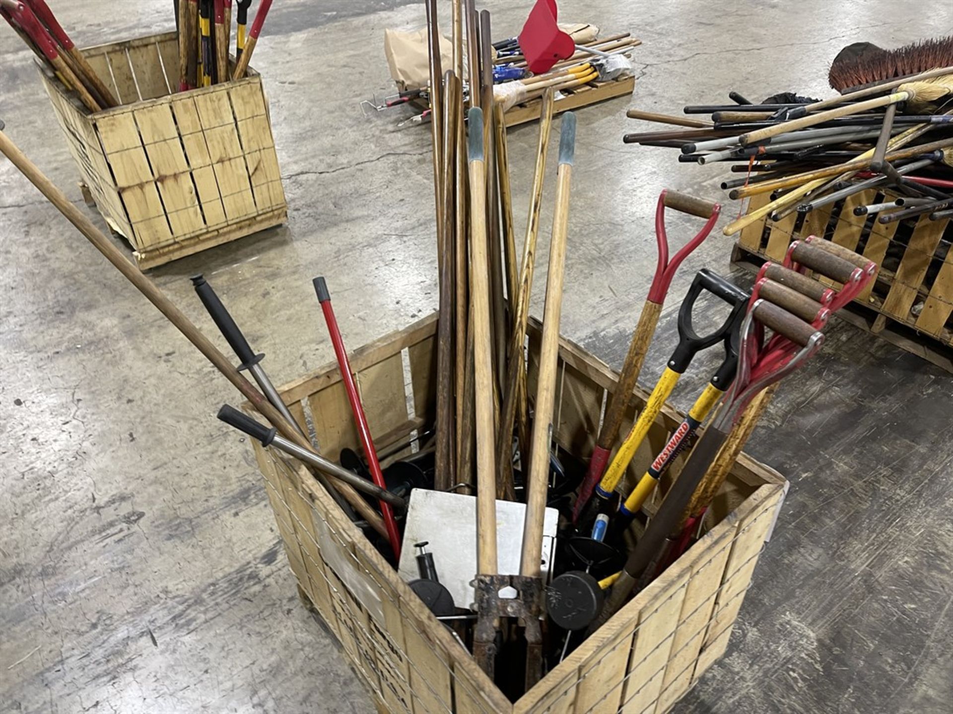 Crate w/ Assorted Post Hole Digger, Pitch Forks and Scrapers - Image 2 of 2
