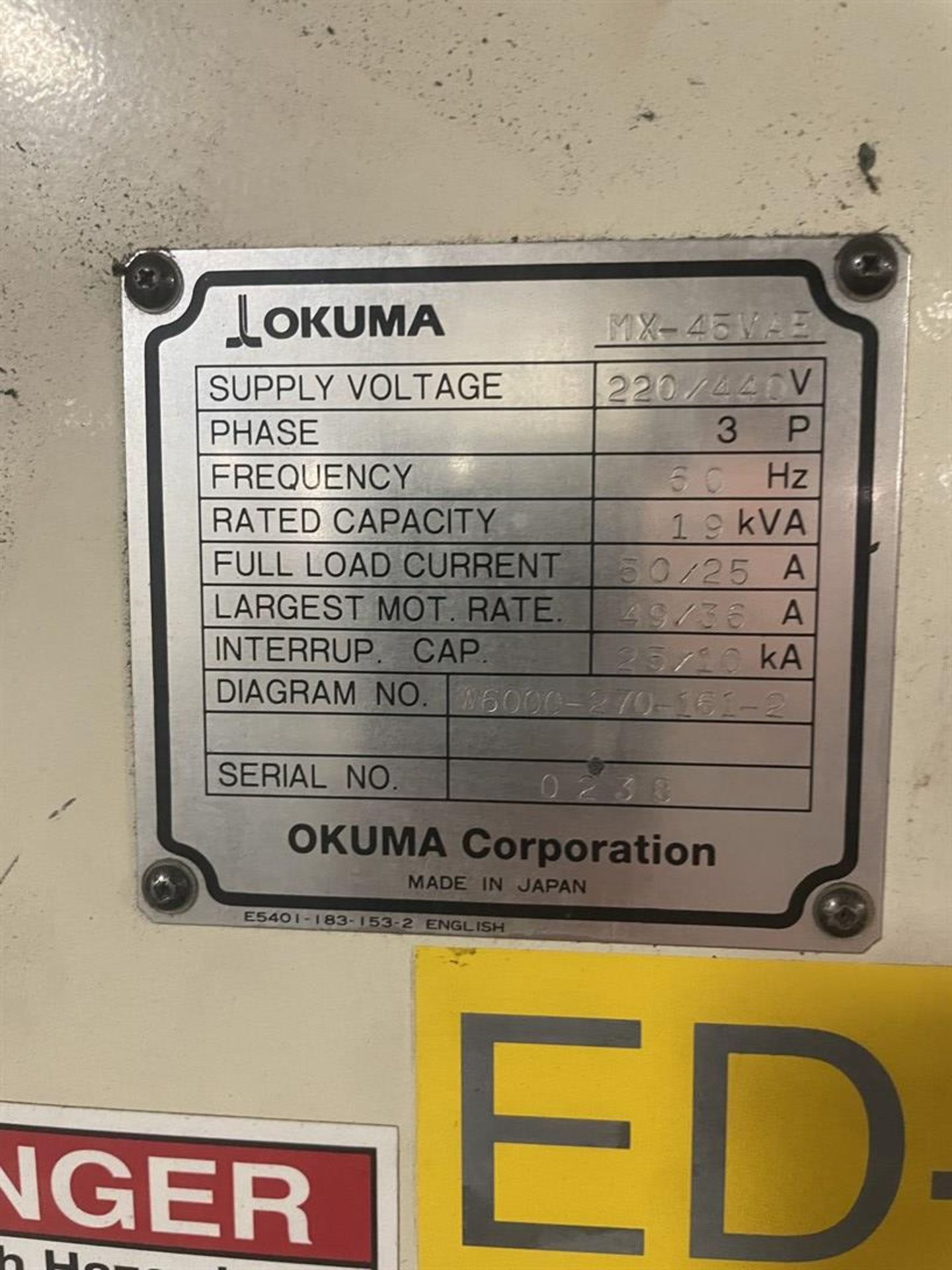 OKUMA MX-45VAE CNC Vertical Machining Center, s/n 0238, OSP-700L Control, (2) 19” x 39.5” Tables - Image 5 of 5
