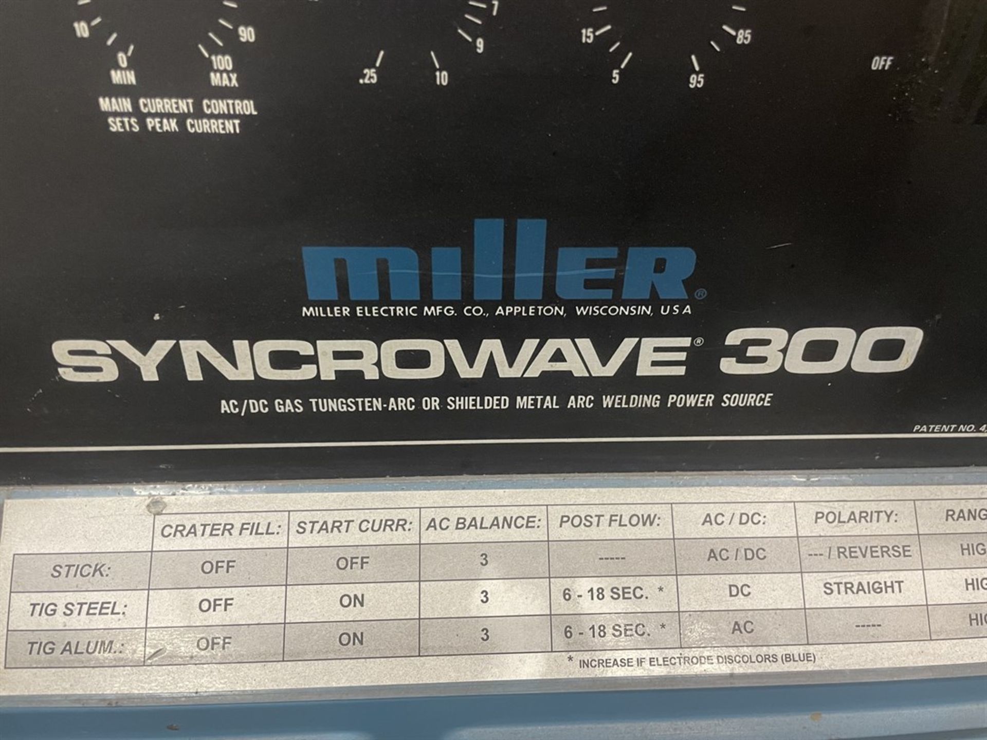 MILLER Syncrowave 300 AC/DC Arc Gas Tungsten Arc or Sheilded Metal Arc Welding Power Source w/MILLER - Image 2 of 6