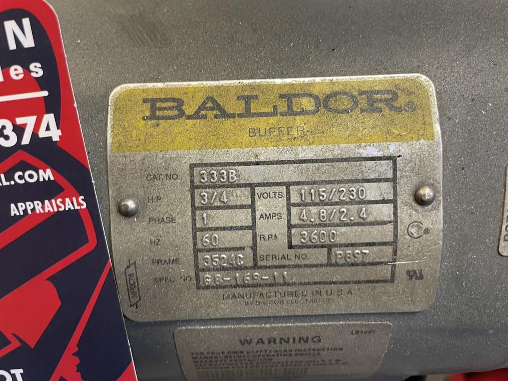 Baldor 333B 3/4 Hp Buffer - Image 2 of 2