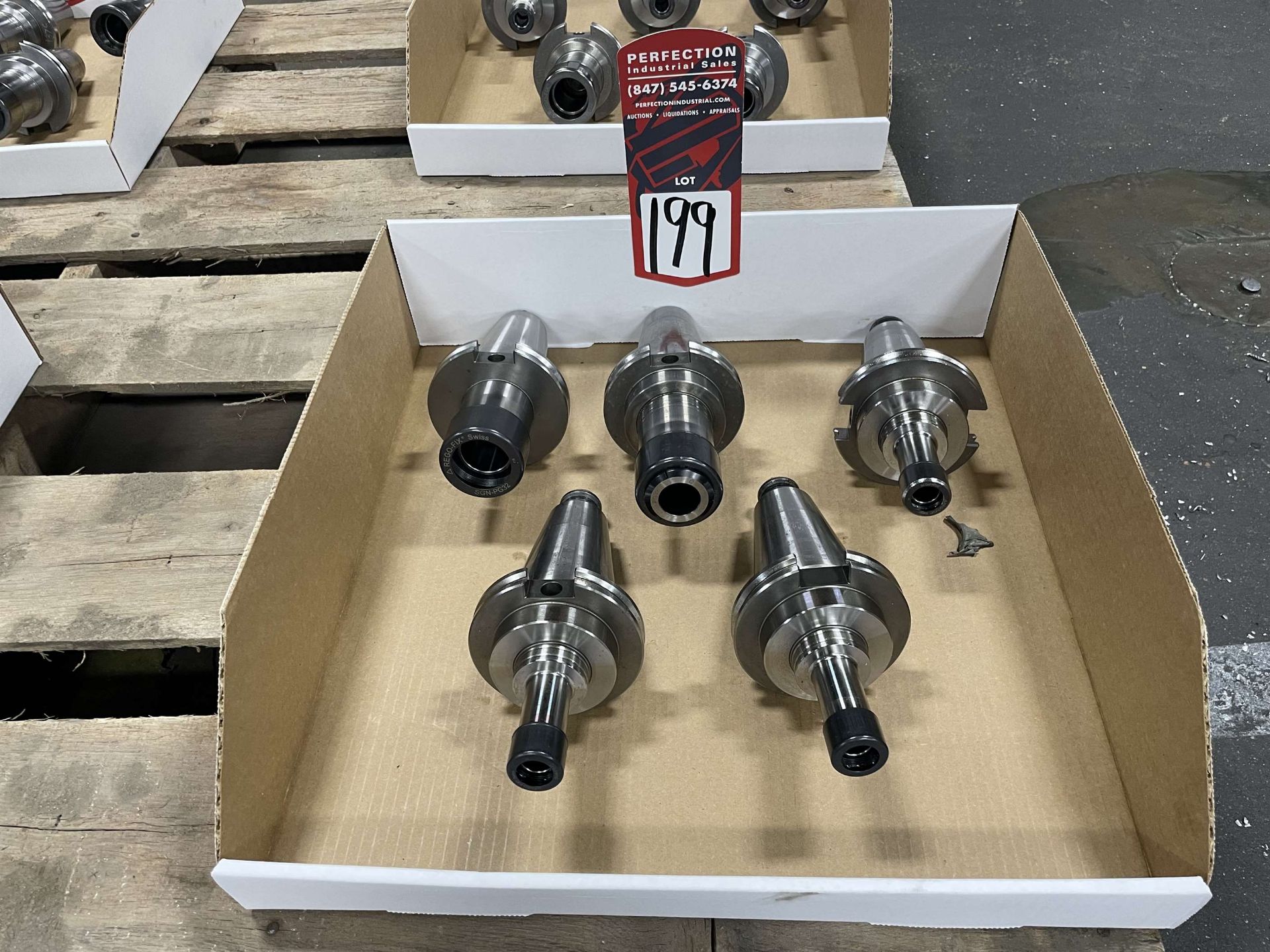 Lot of (5) Rego Fix CAT 50 Tool Holders (Located at 2520 South Sheridan Ave, Wichita, KS 67217)