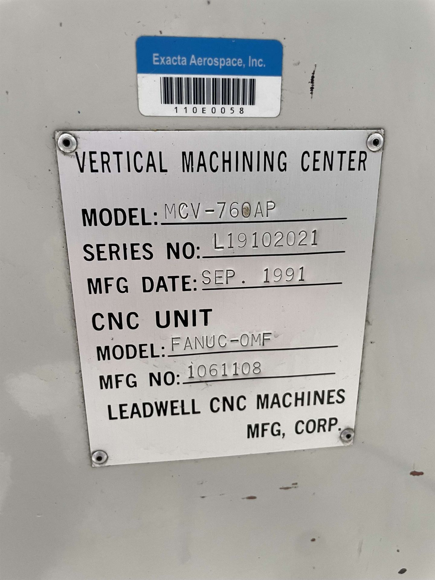 LEADWELL MCV760AP Vertical Machining Center, s/n L19102021 w/ FANUC OMF Control, 20” x 39” Table, BT - Image 8 of 8